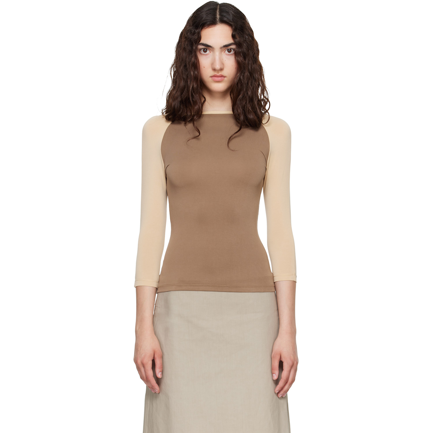 Belle Anna Beige Raglan Top In Taupe