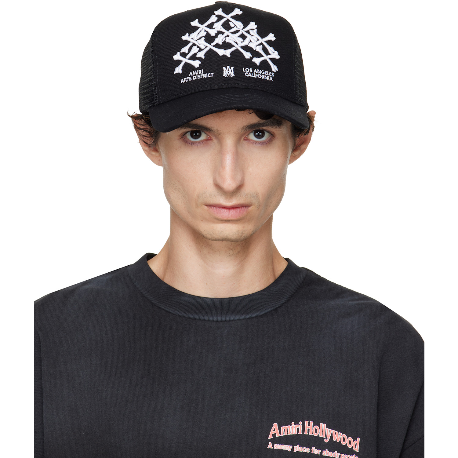 AMIRI Black Bones Stacked Trucker Cap