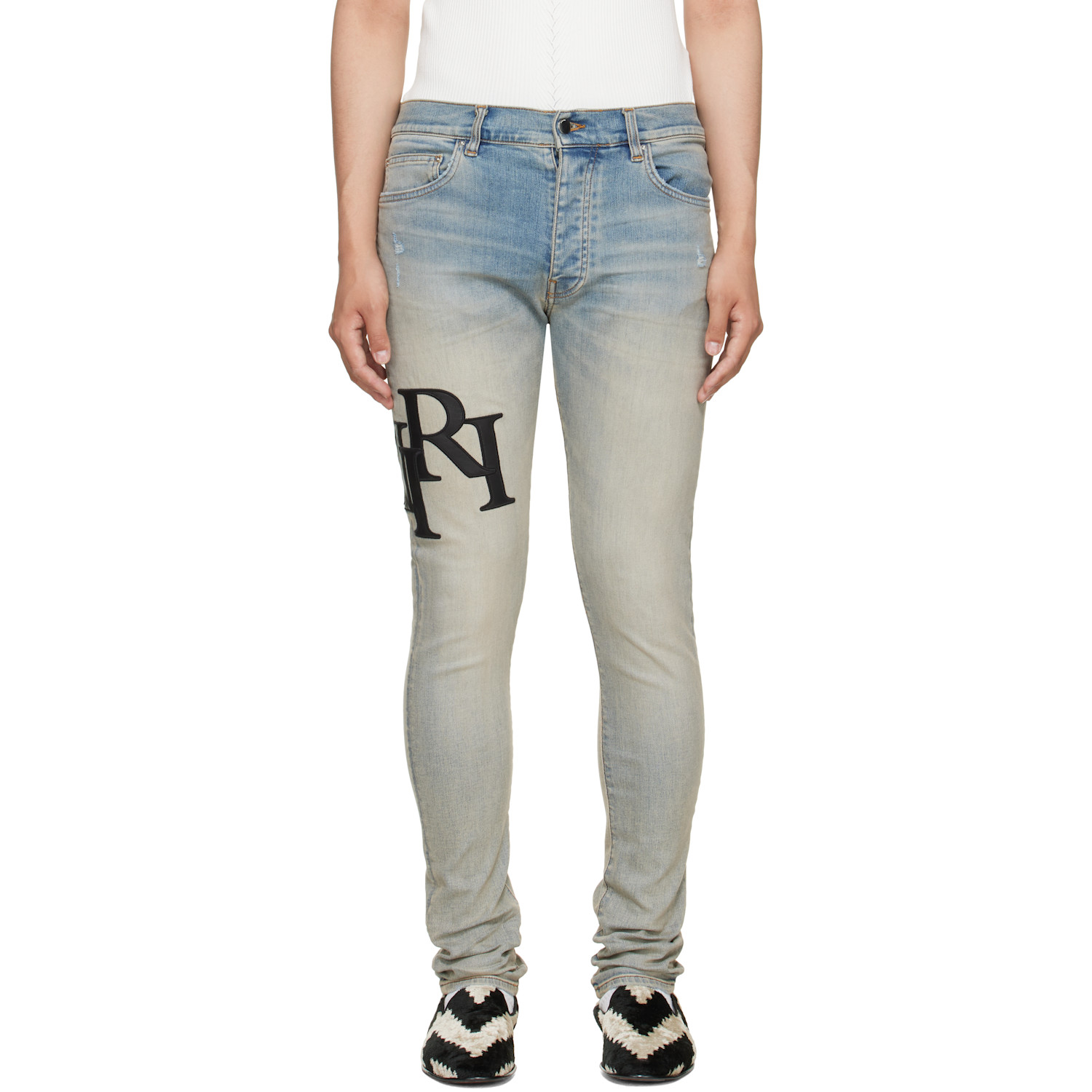 AMIRI Blue Staggered Logo Skinny Jeans