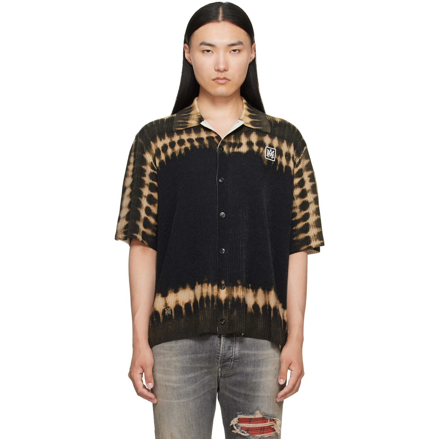 AMIRI Black & Khaki MA Patch Tie Dye Knit Shirt