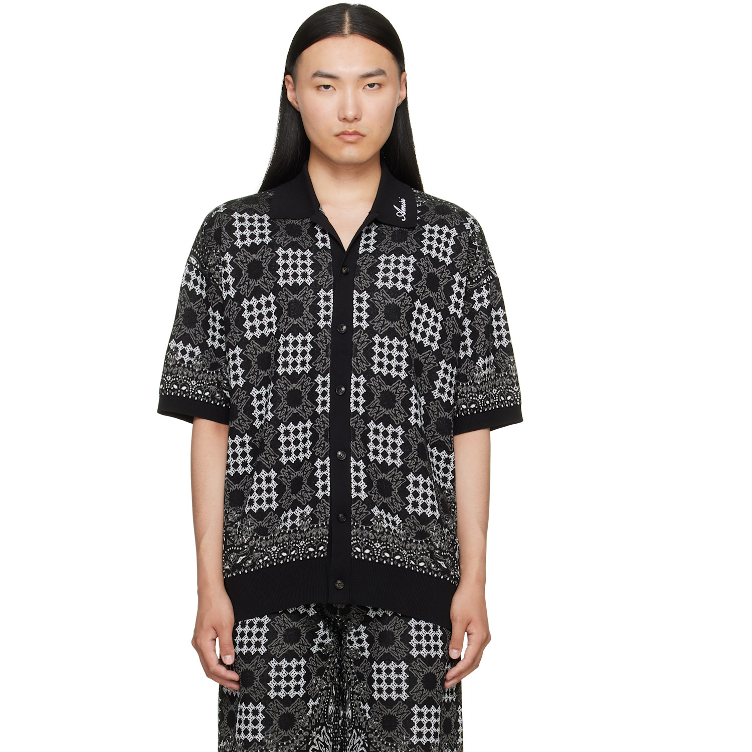 AMIRI Black MA Quad Check Mesh Knit Shirt