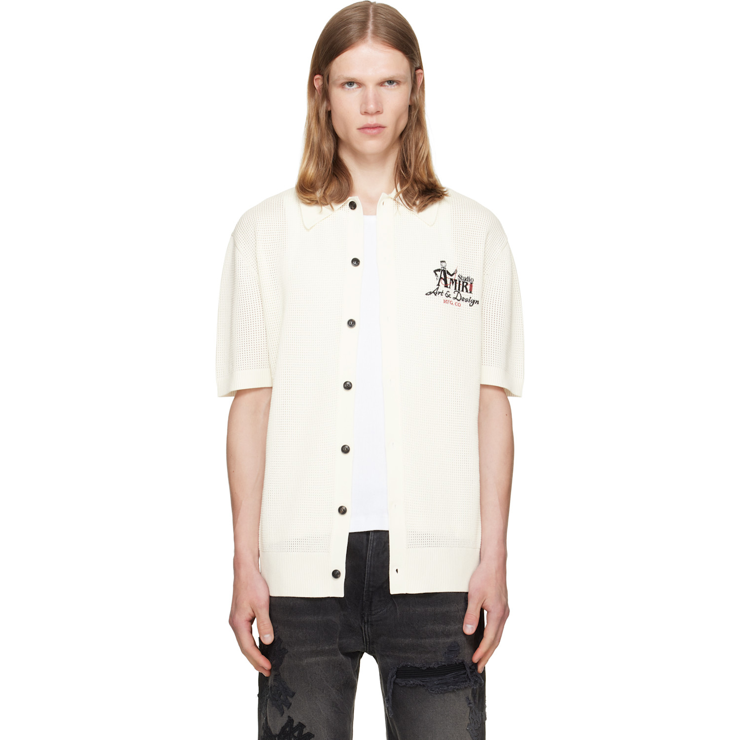AMIRI Off-White 'AMIRI Studio' Mesh Knit Shirt