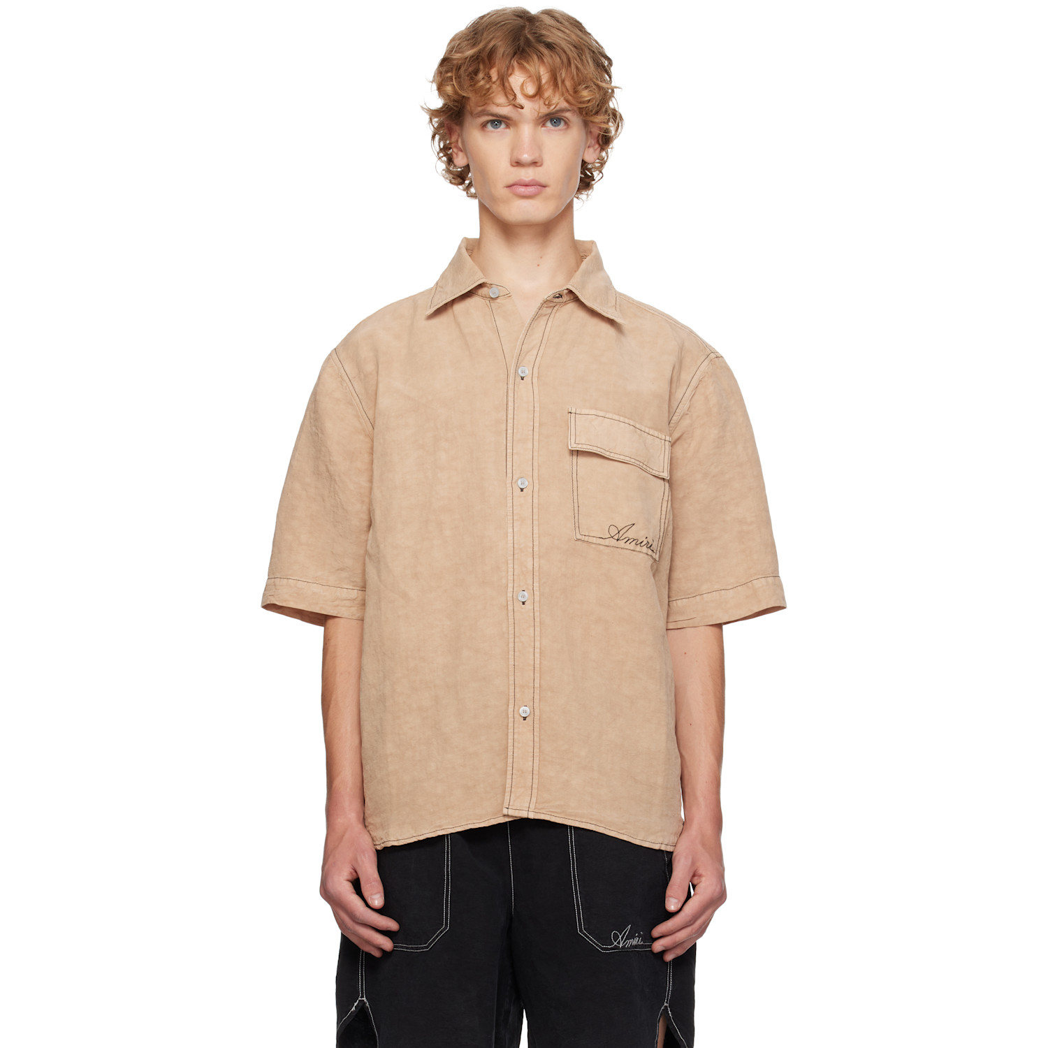 AMIRI Beige Script Linen Shirt