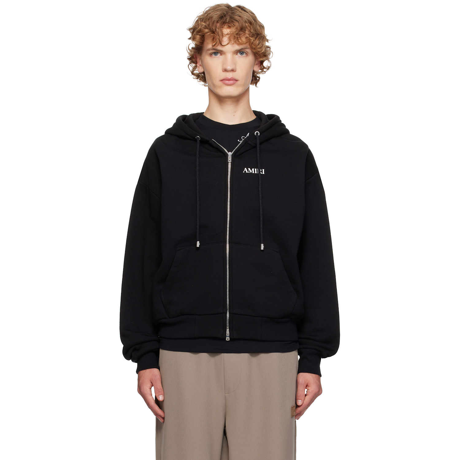 AMIRI Black Relaxed Zip-Up Hoodie