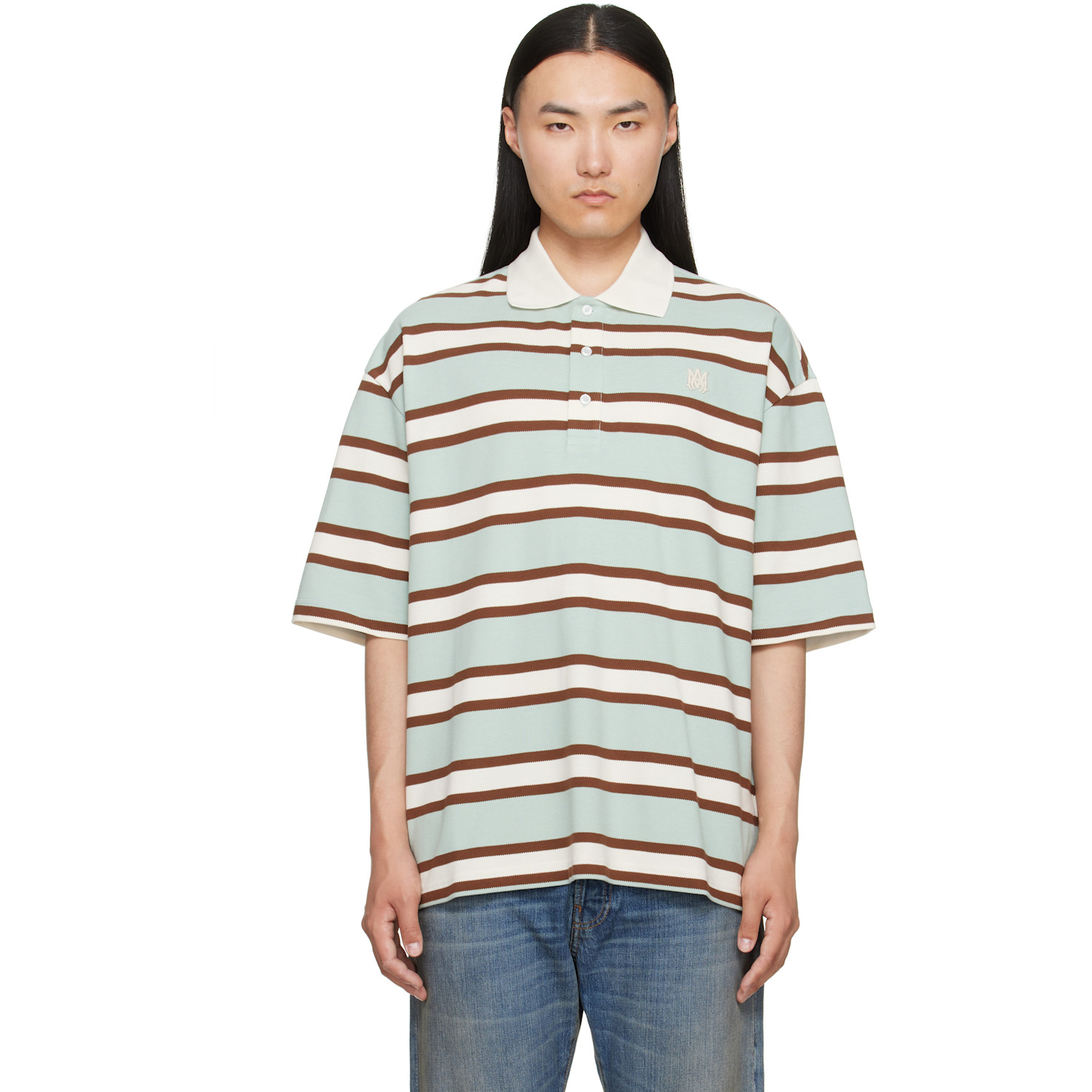 AMIRI Blue & Brown MA Stripe Skate S/S Polo