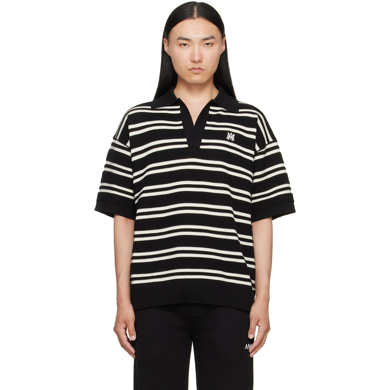 AMIRI Black & White MA Stripe S/S Polo