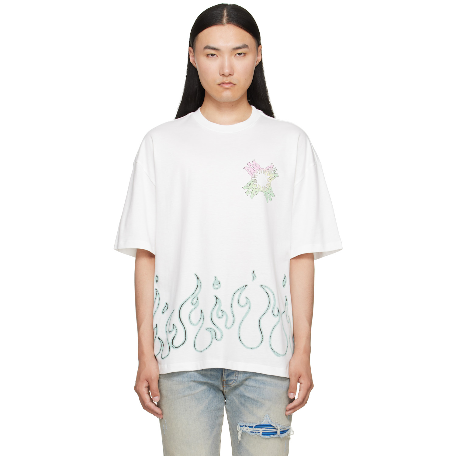 AMIRI White MA Quad Flames Oversized T-shirt