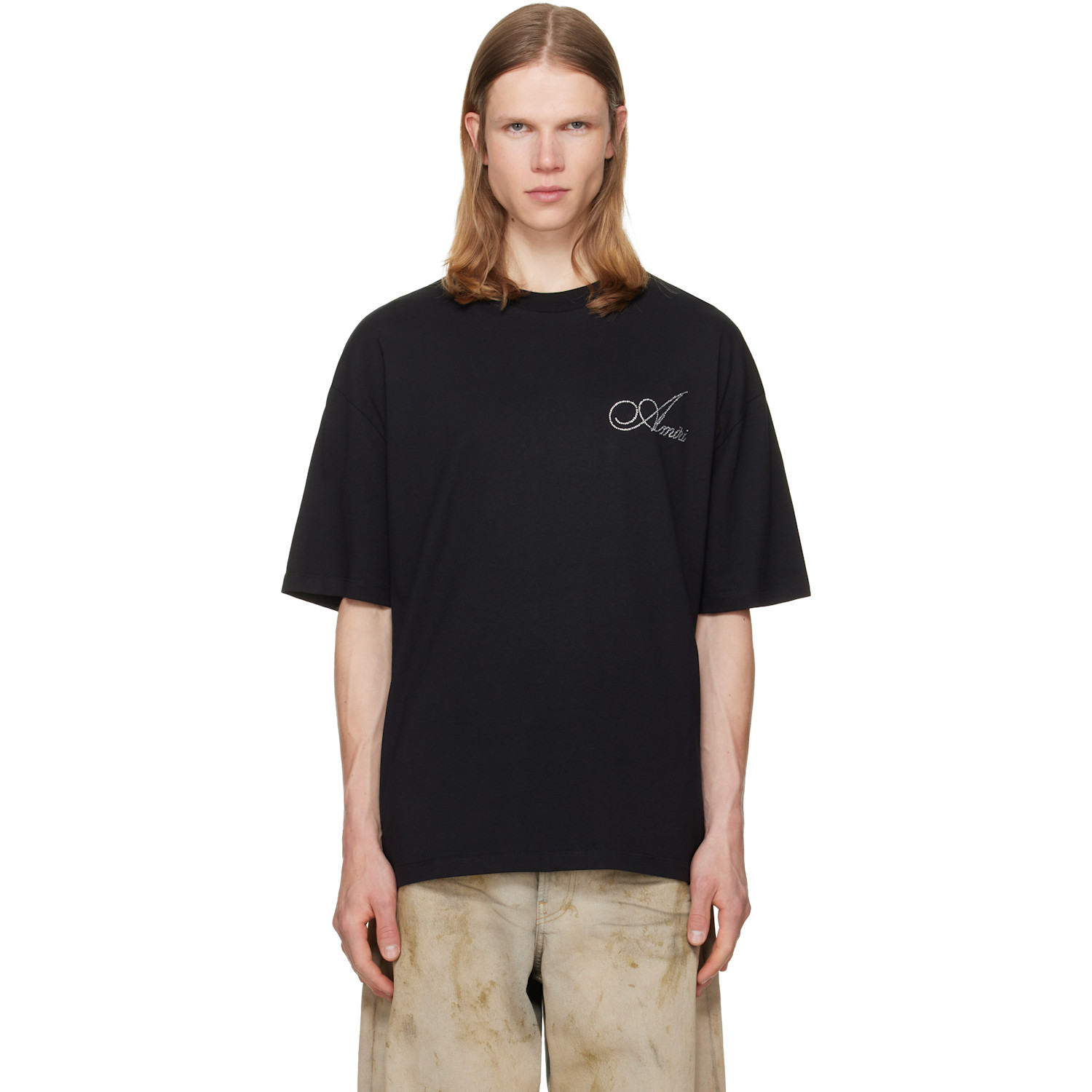 AMIRI Black Crystal Amiri Script Oversized T-shirt