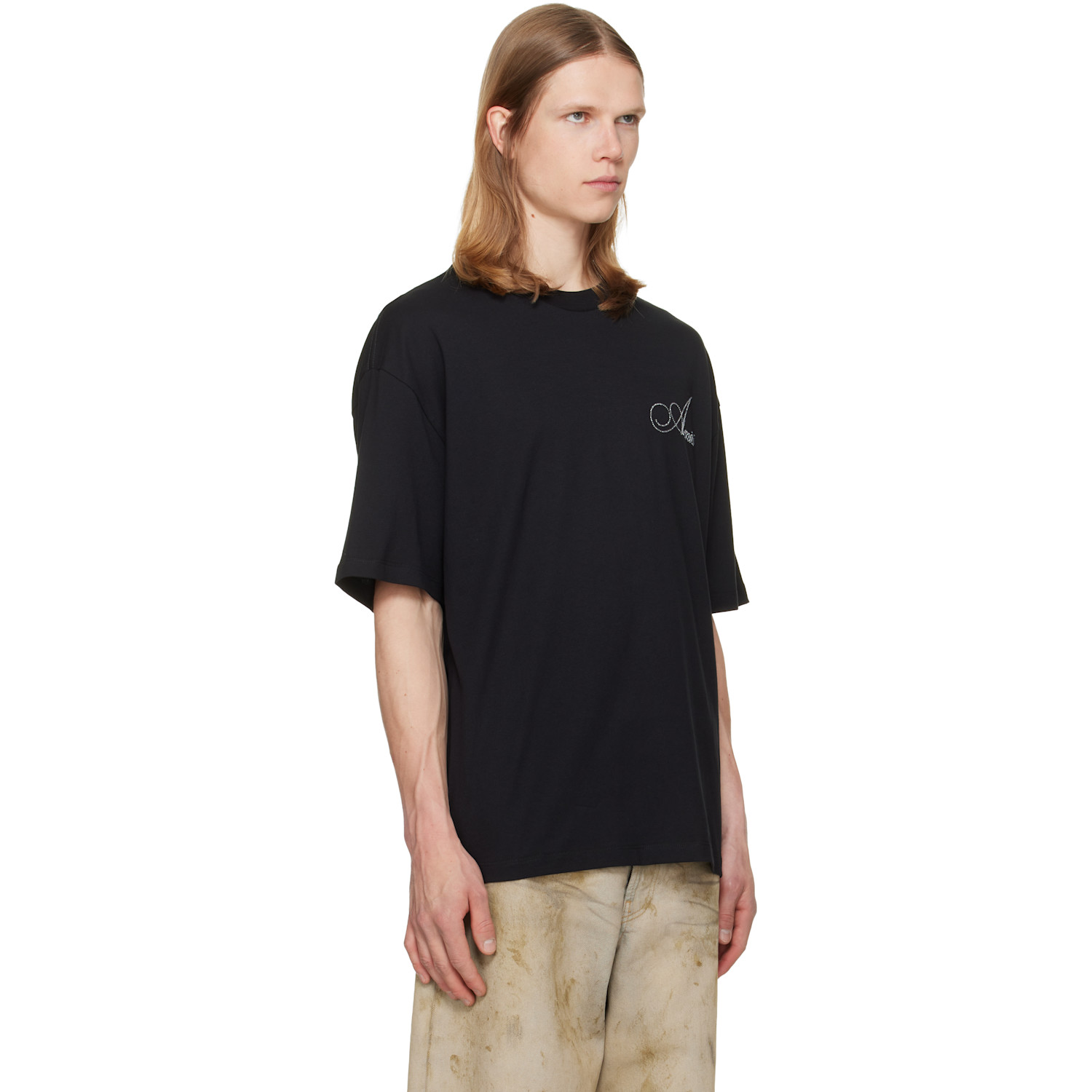  Amiri Black Crystal Amiri Script Oversized T-shirt 