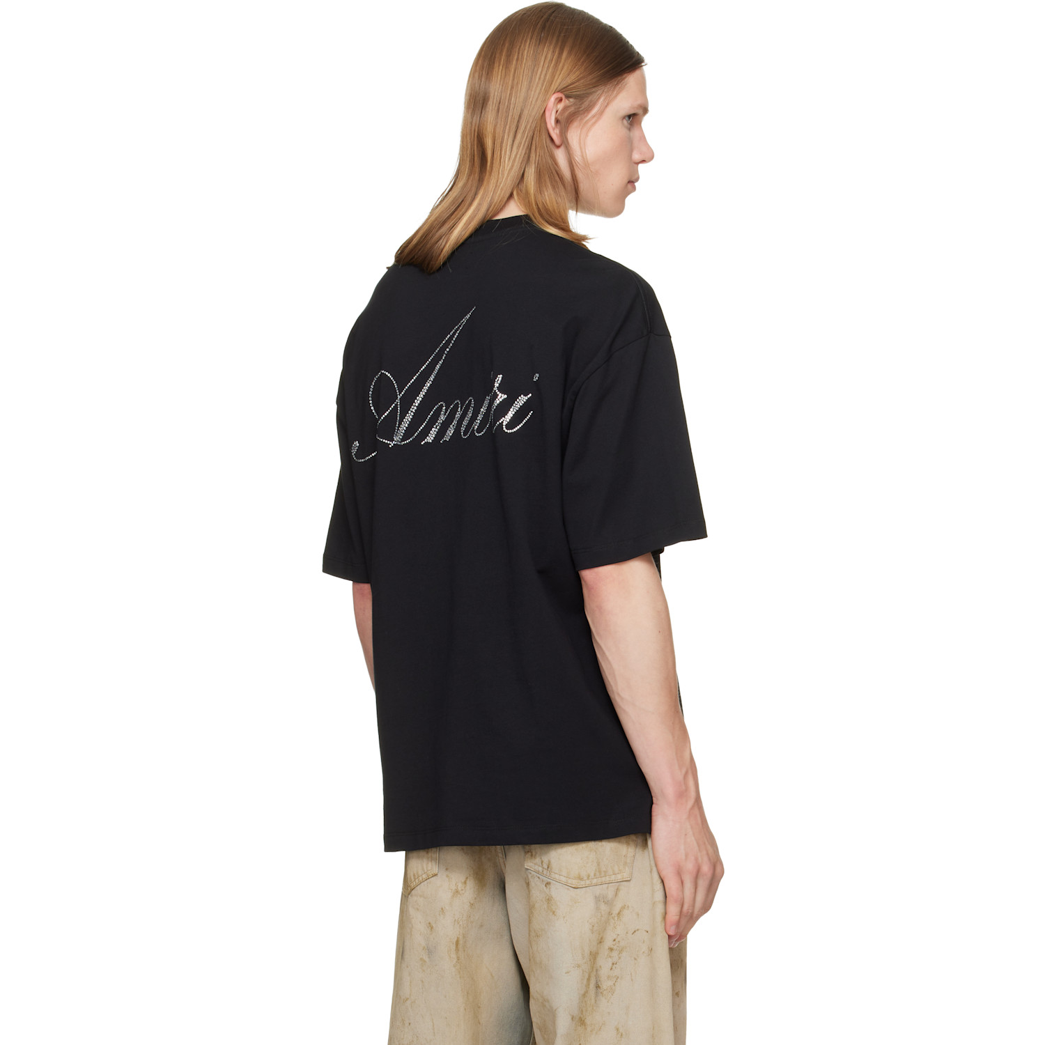  Amiri Black Crystal Amiri Script Oversized T-shirt 