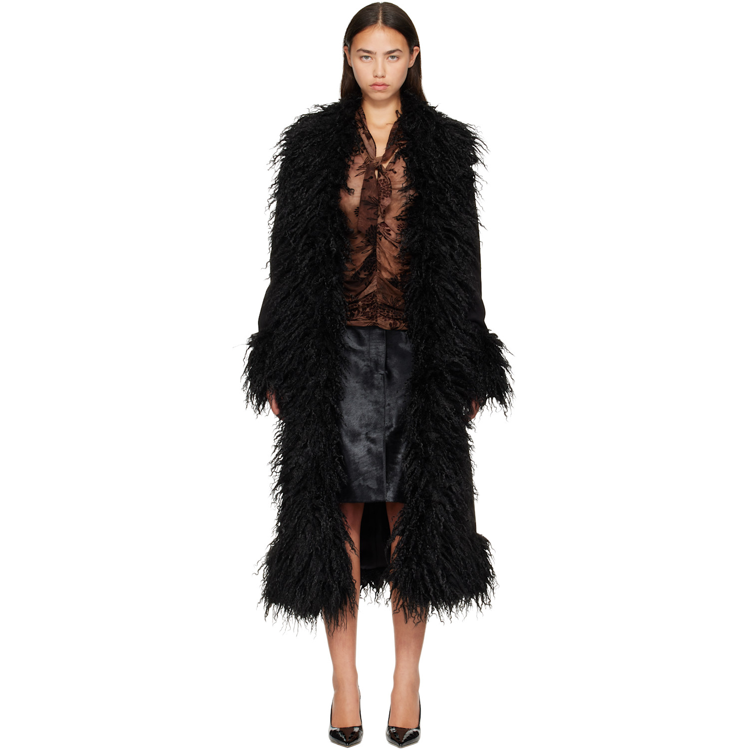 Anna Sui Black Belted Faux-Suede Coat