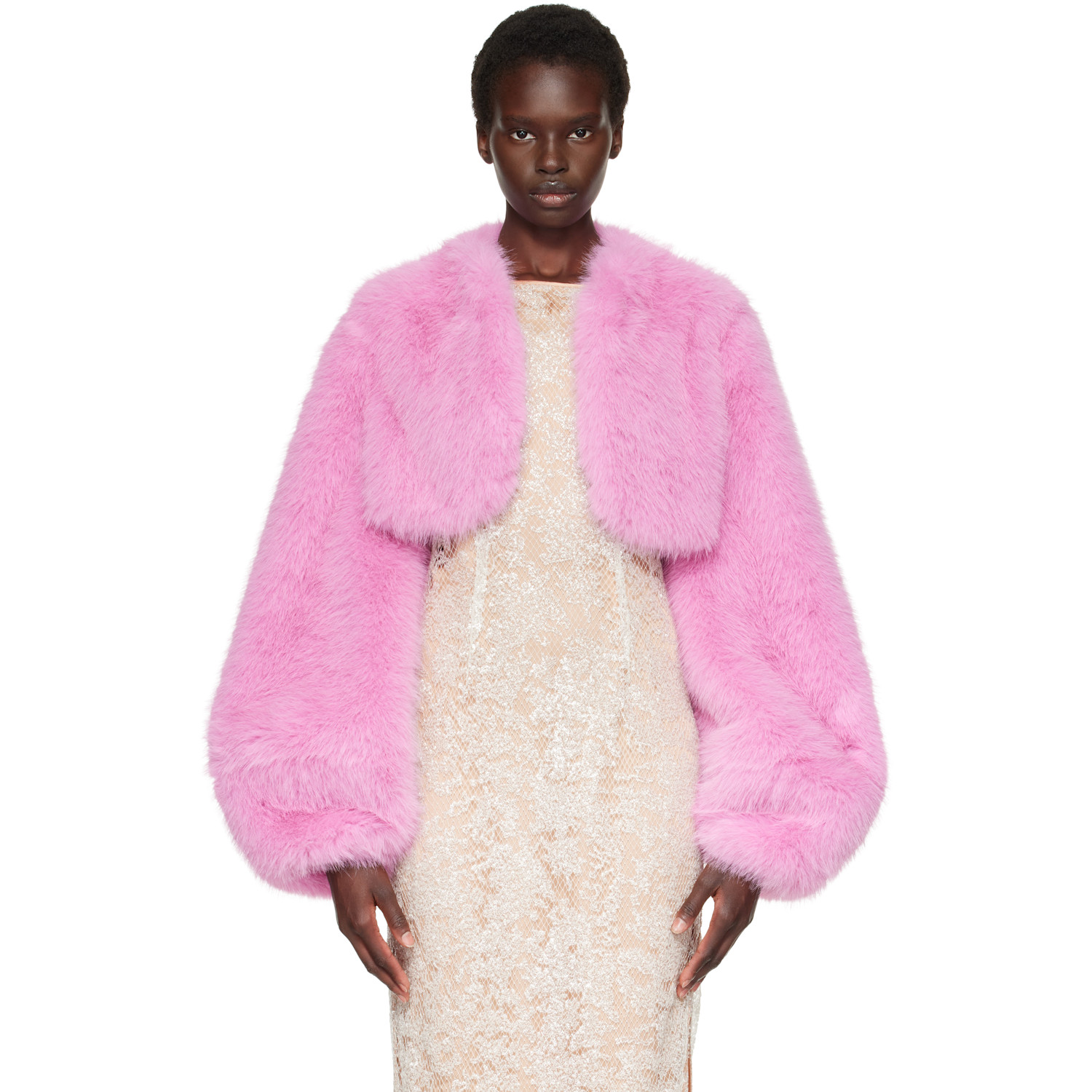Anna Sui Pink Bloom Faux-Fur Jacket