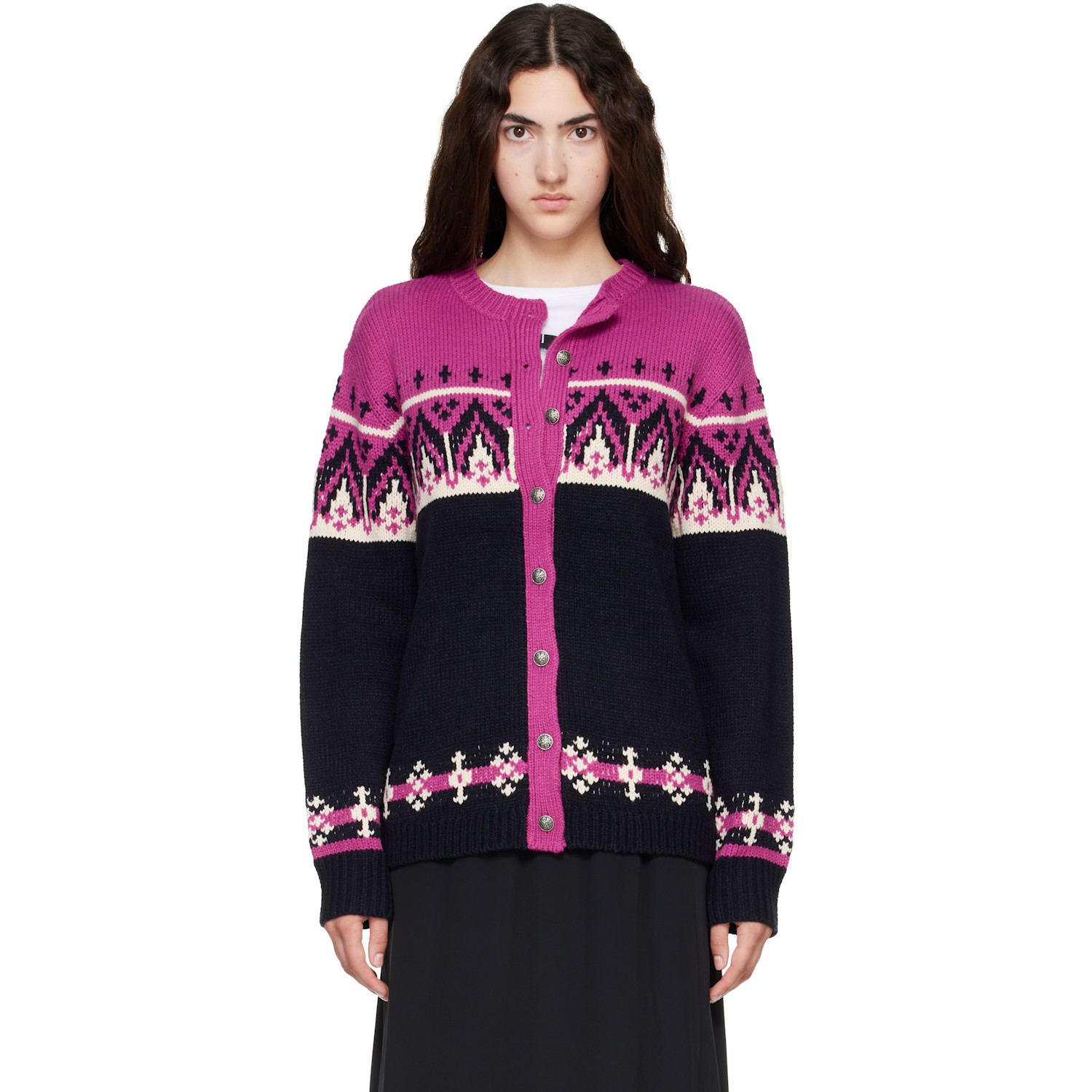 Anna Sui Black & Purple Fair Isle Knit Cardigan