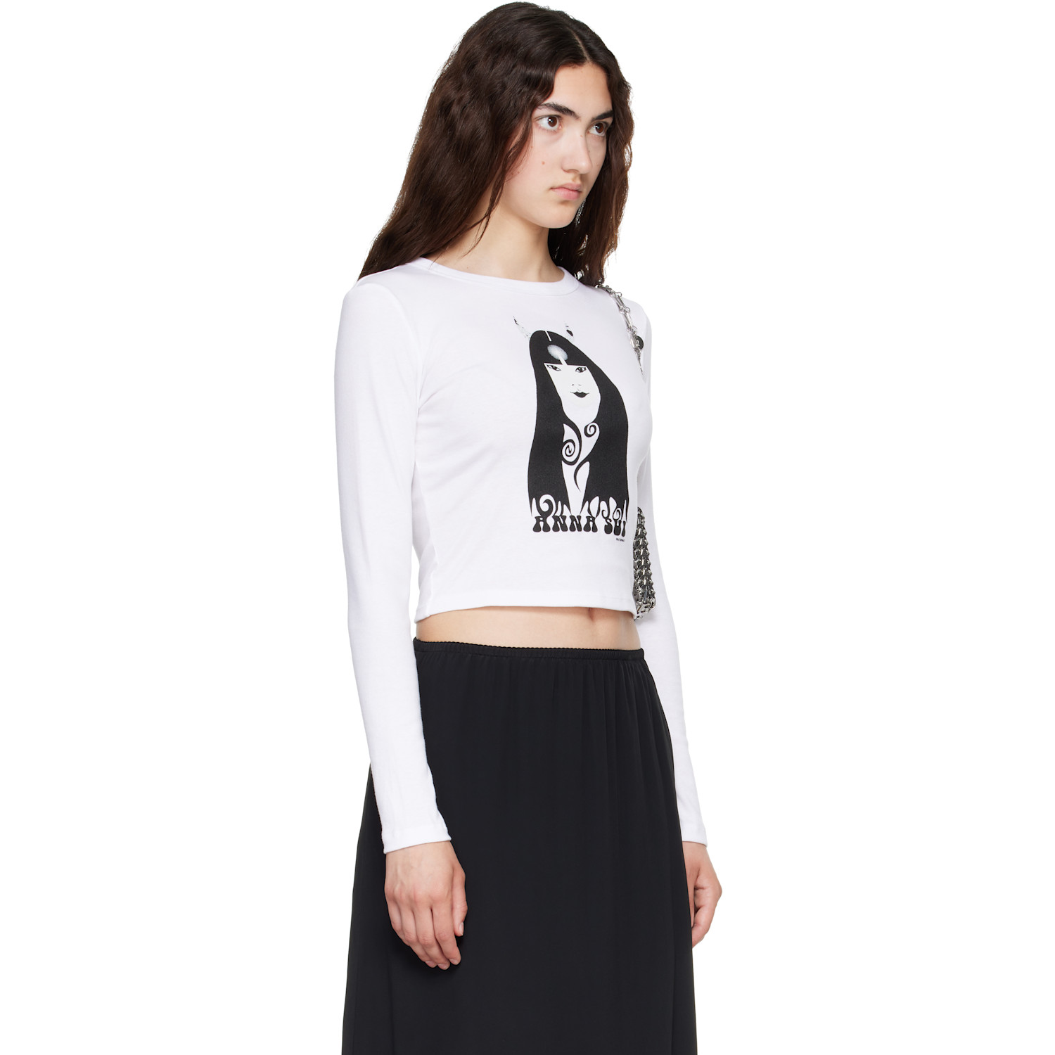 Anna Sui White Devil Long Sleeve T-shirt In White