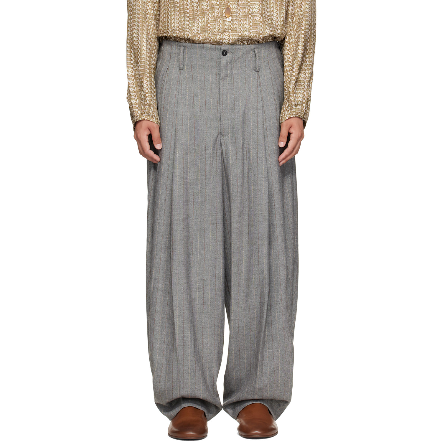 Hed Mayner Gray Striped Trousers