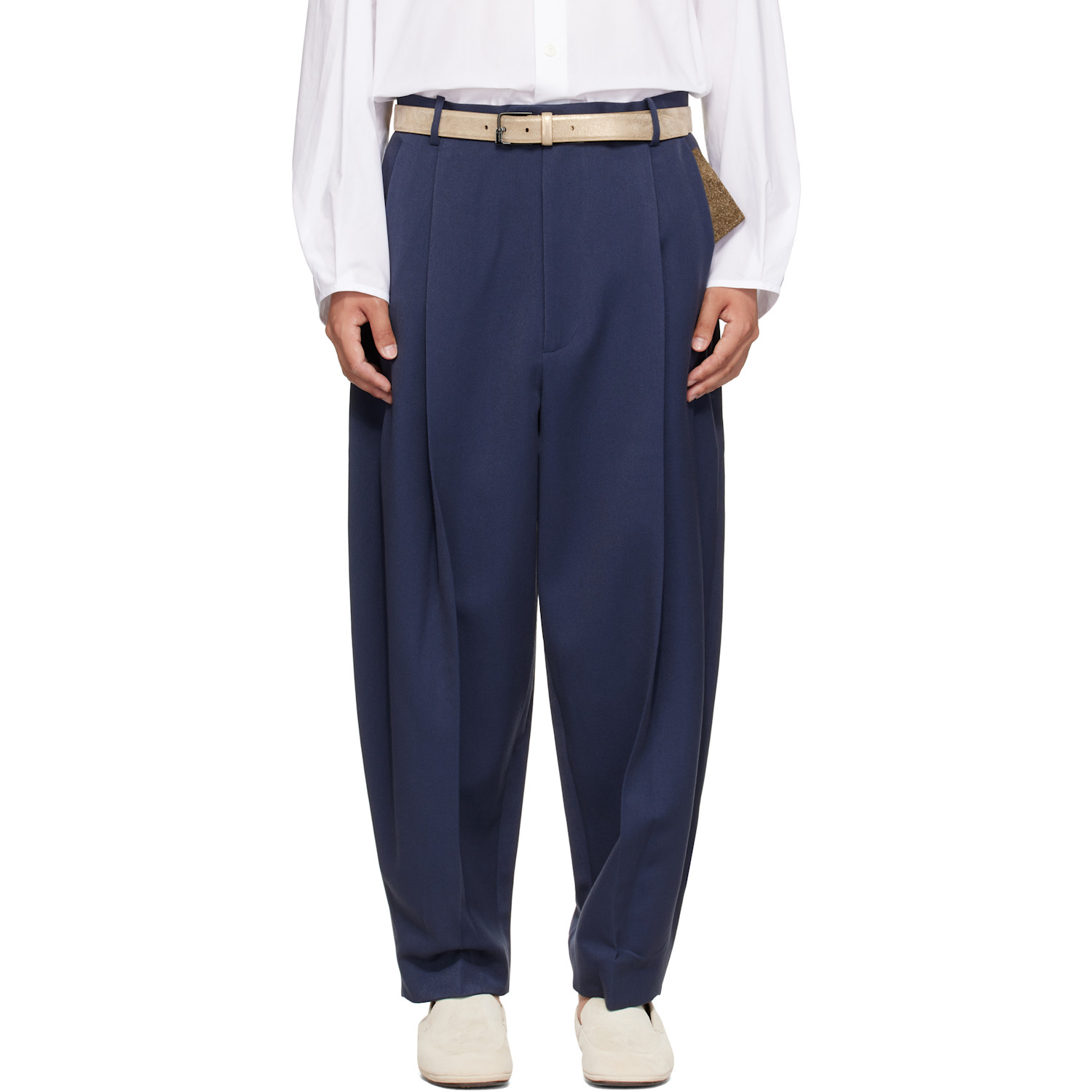 Hed Mayner Navy Pleated Trousers