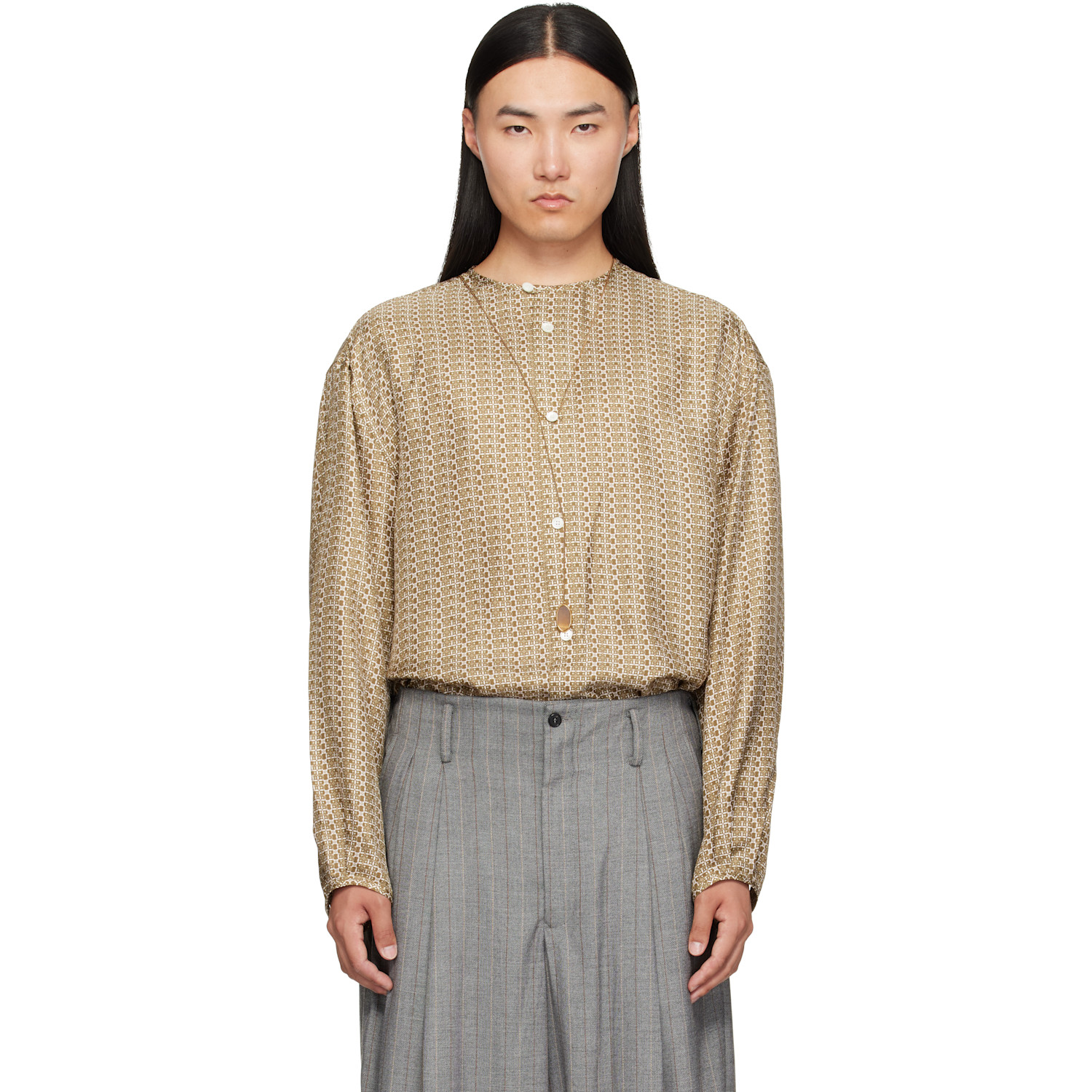 Hed Mayner Green Printed Shirt