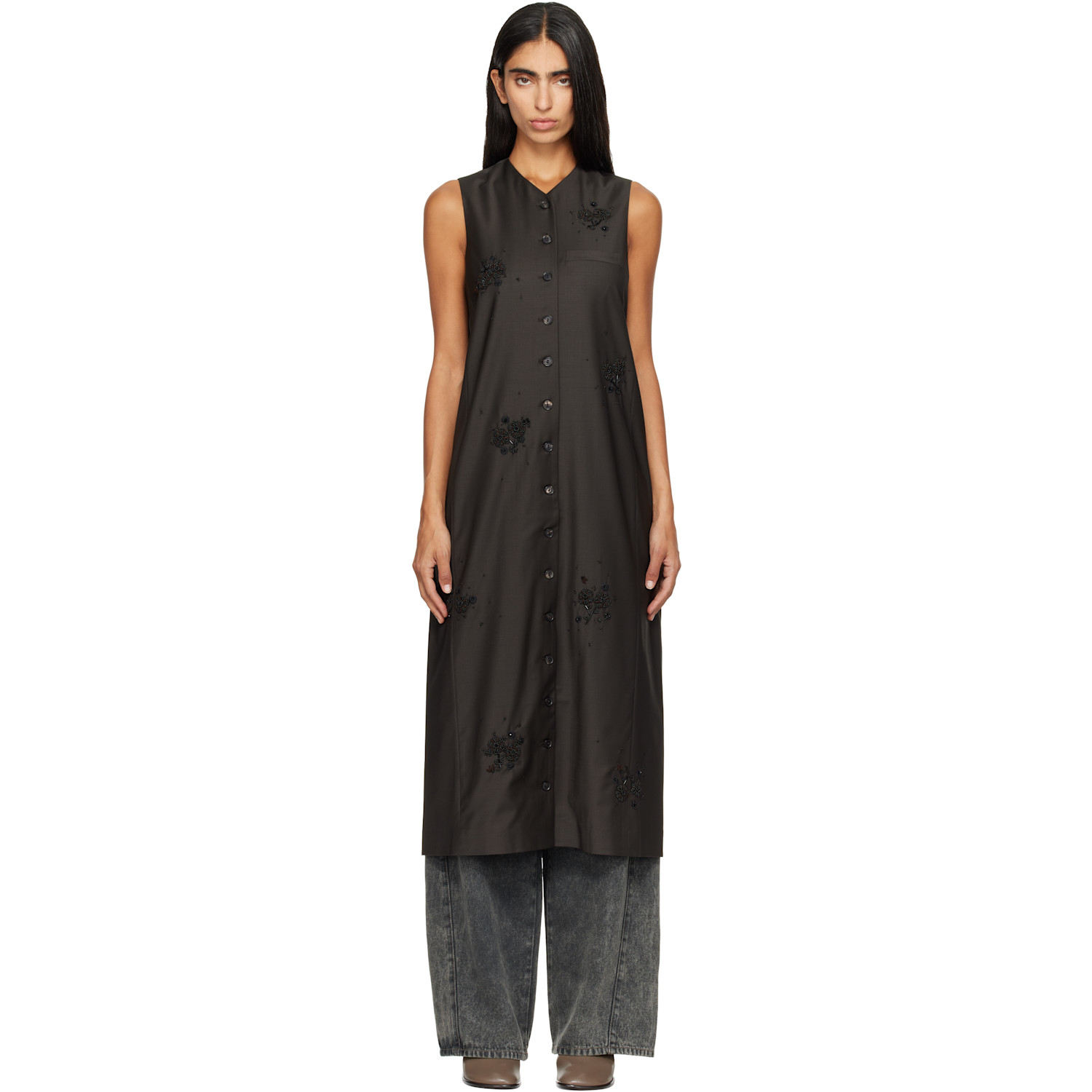 Cordera Brown Tailored Embellished Maxi Dress