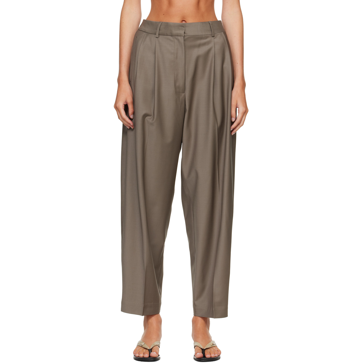 Cordera Beige Virgin Wool Masculine Barrel Trousers