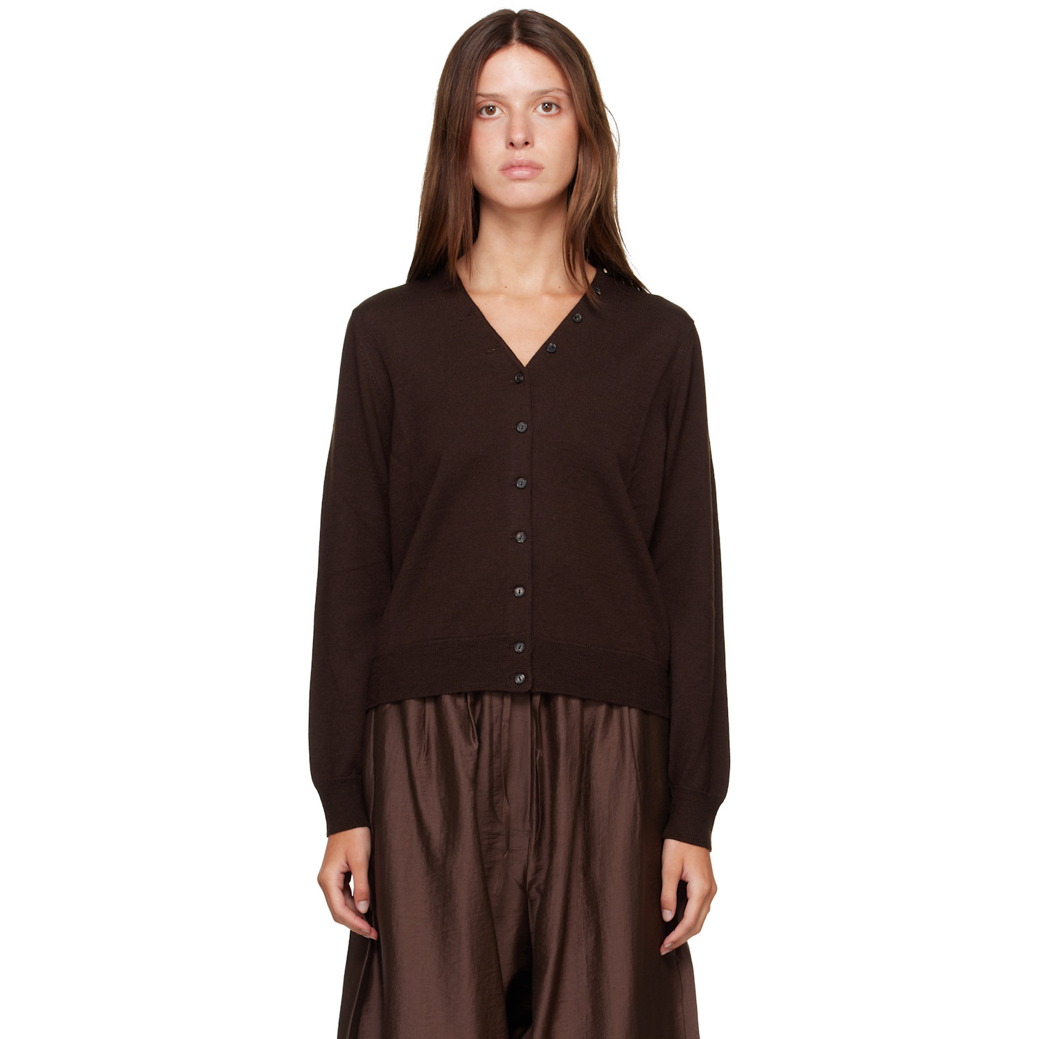Cordera Brown Merino Wool Button Cardigan