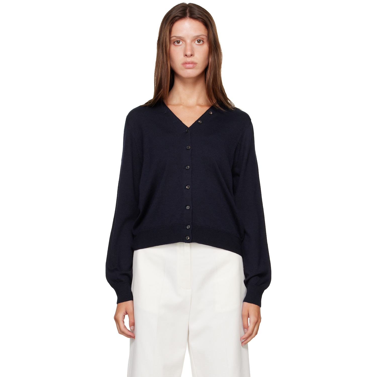 Cordera Navy Merino Wool Button Cardigan