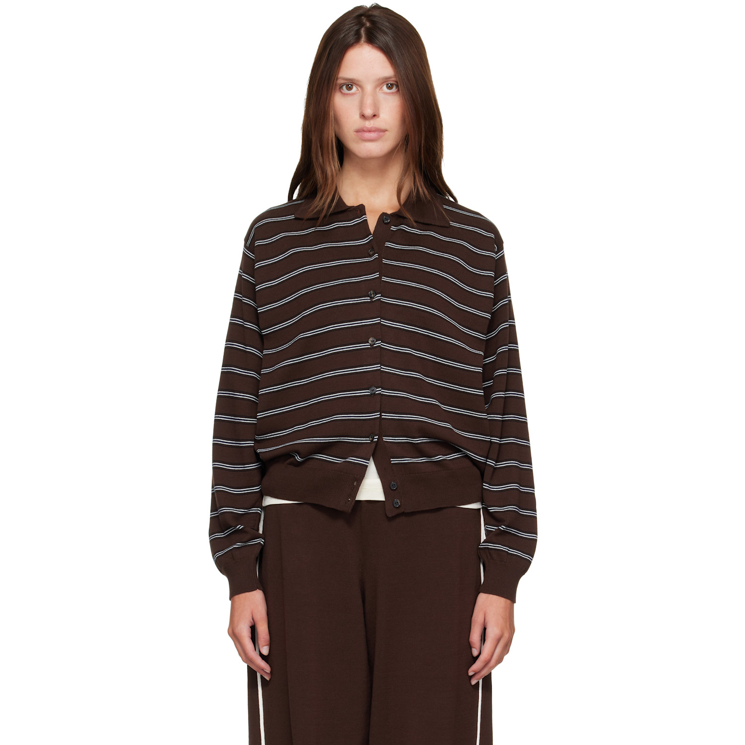 Cordera Brown Organic Cotton Striped Polo Cardigan