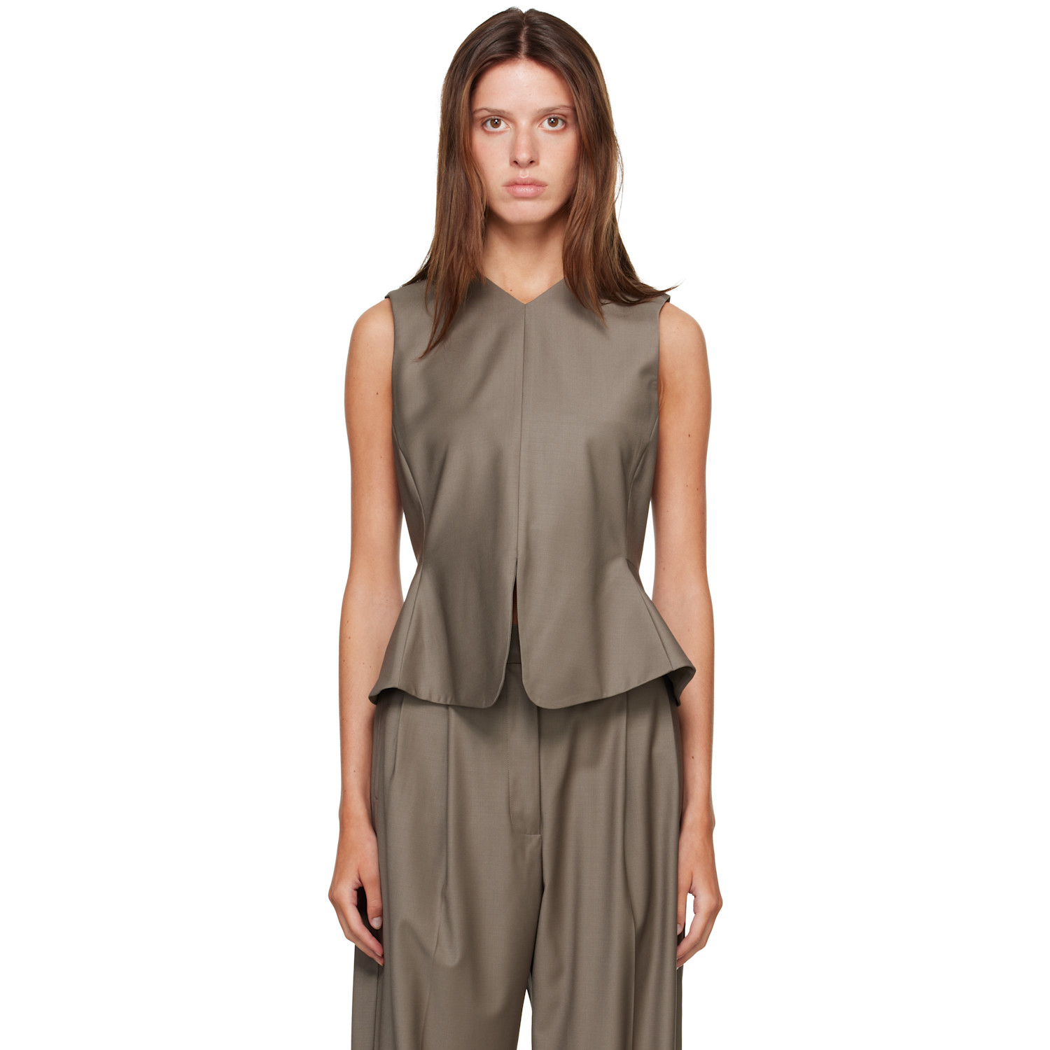 Cordera Beige Tailored Peplum Top