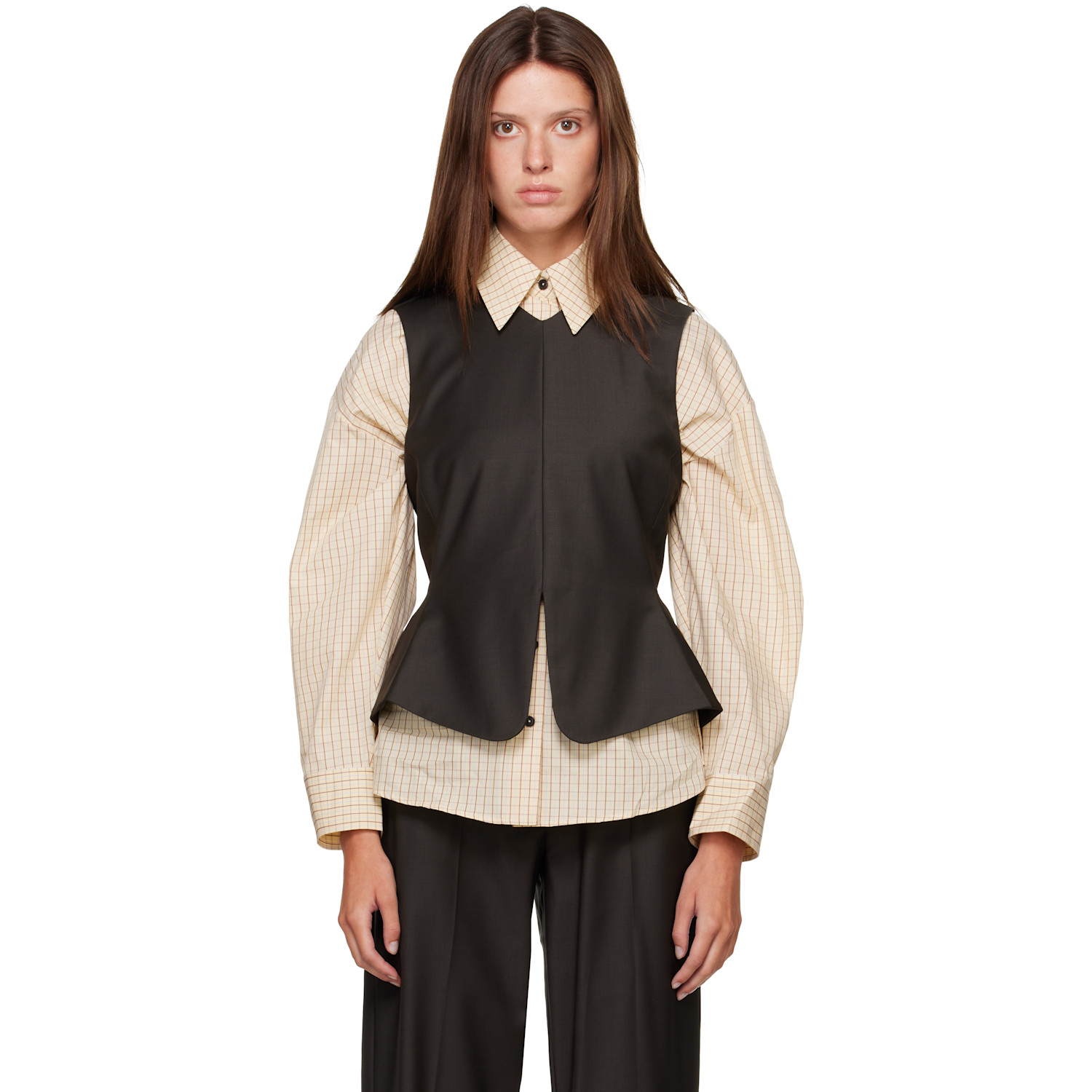 Cordera Brown Tailored Peplum Top