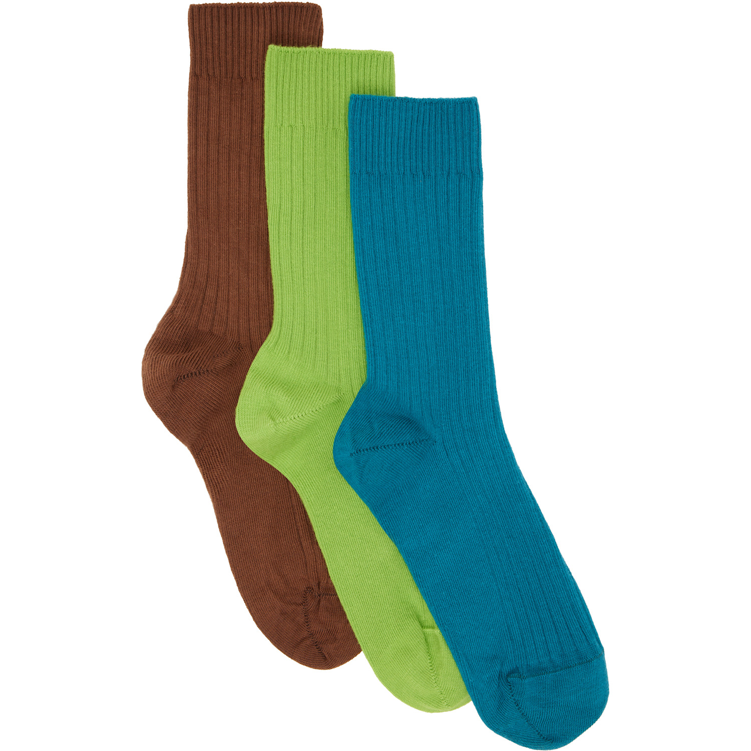 Baserange Three-pack Multicolor Cotton Rib Overankle Socks In Brown, Blue, Green