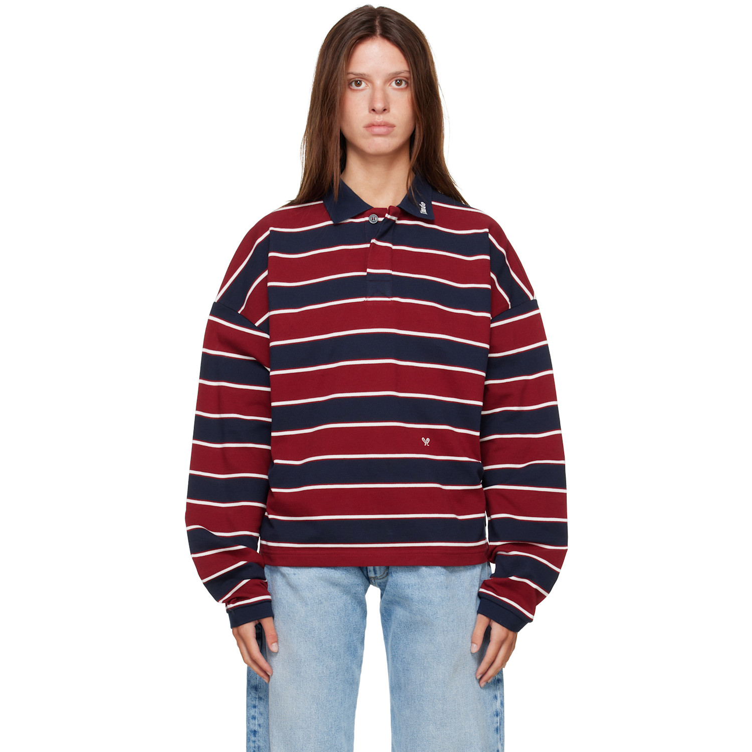 Rhude Burgundy & Navy Fontaine Striped L/S Polo