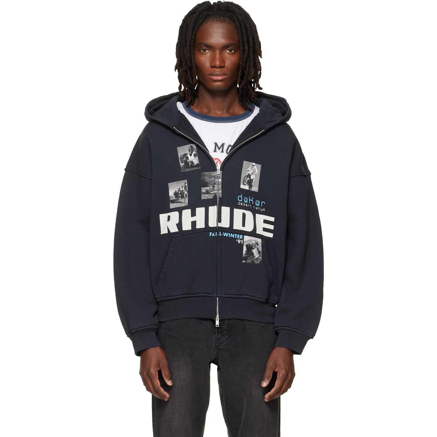 Rhude Black 'Winter 91 Rallye' Zip-Up Hoodie