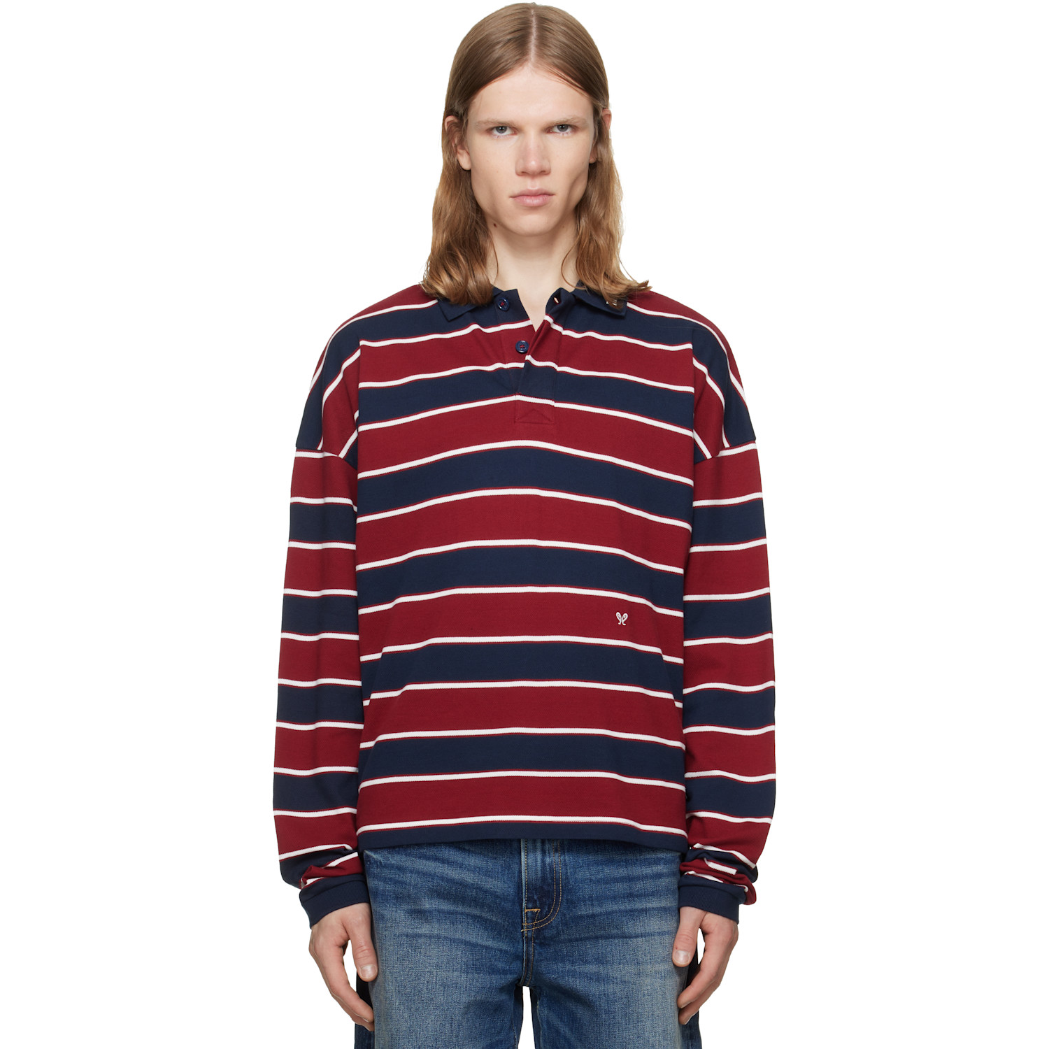 Rhude Red & Navy Fontaine Striped Long Sleeve Polo
