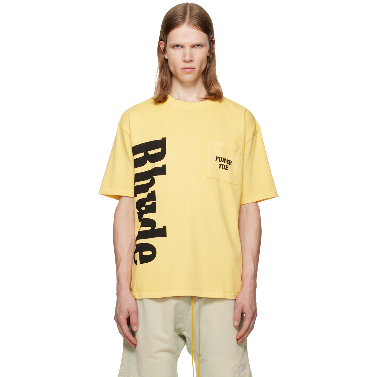 Rhude Yellow 'Rhude' Logo Pocket T-shirt