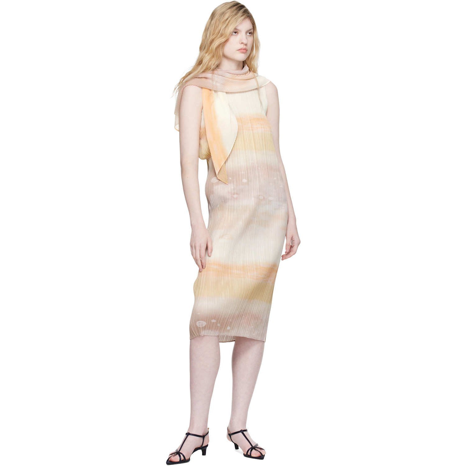 Pleats Please Issey Miyake Taupe & Orange Sea Bubble Scarf 