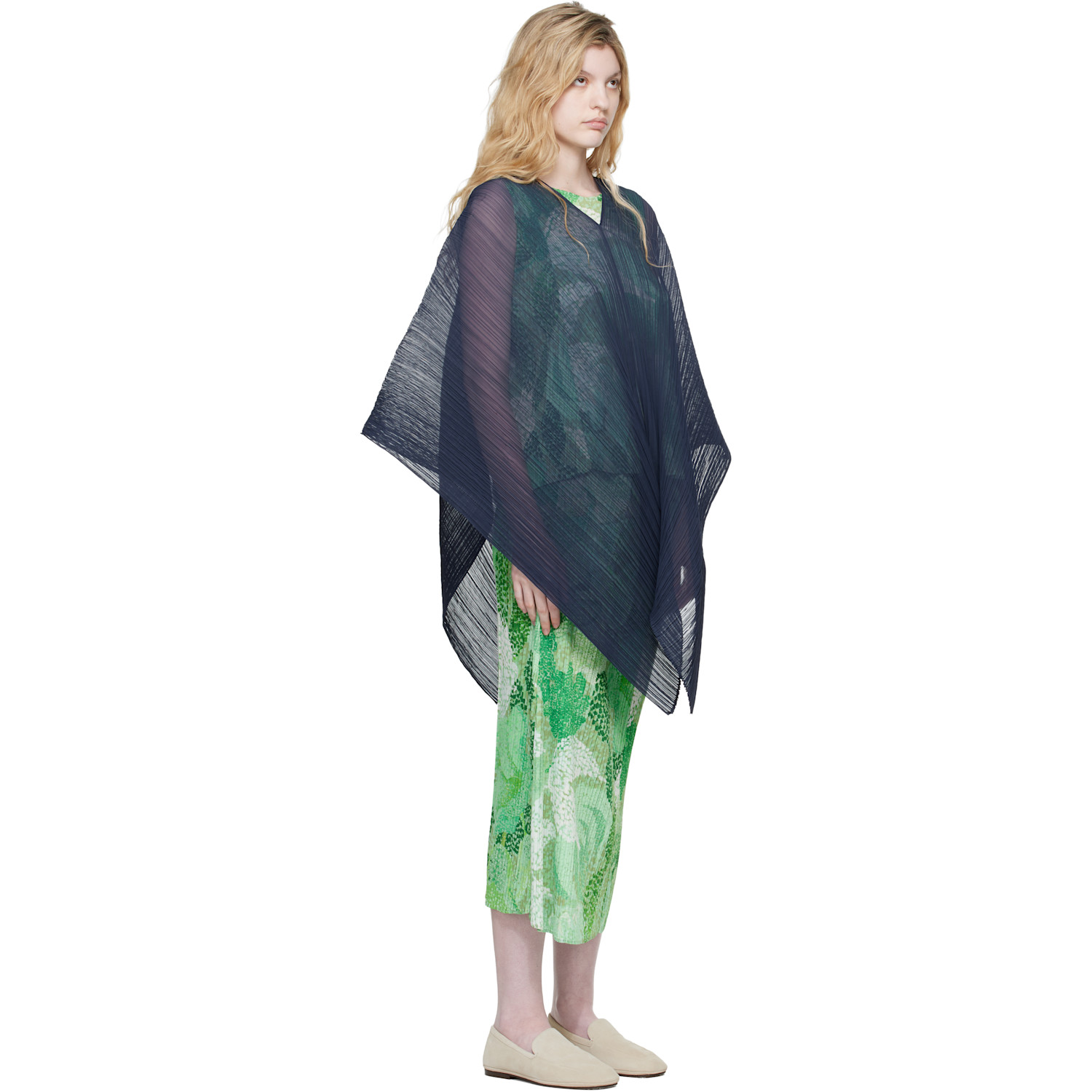  Pleats Please Issey Miyake Navy Madame-t Scarf 