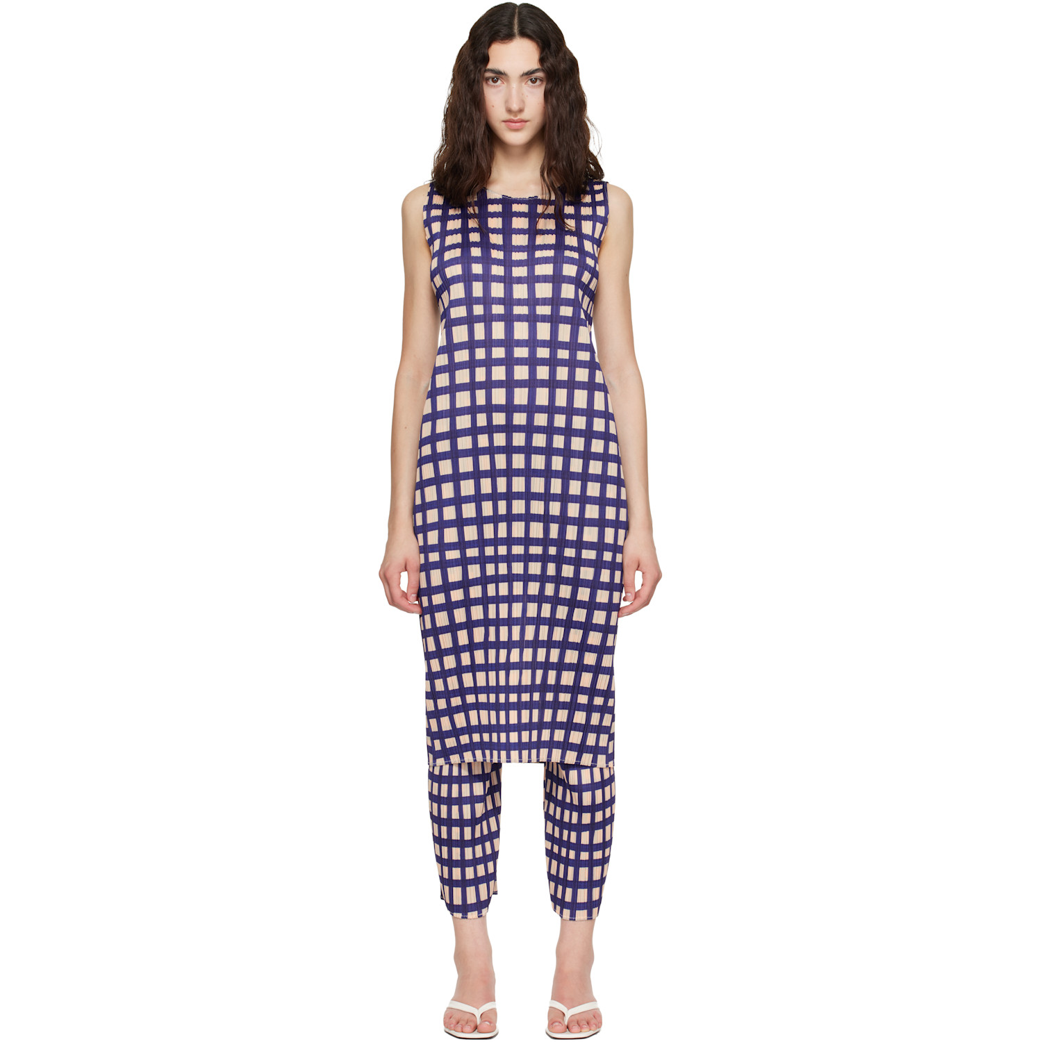 PLEATS PLEASE ISSEY MIYAKE Navy Basket Midi Dress
