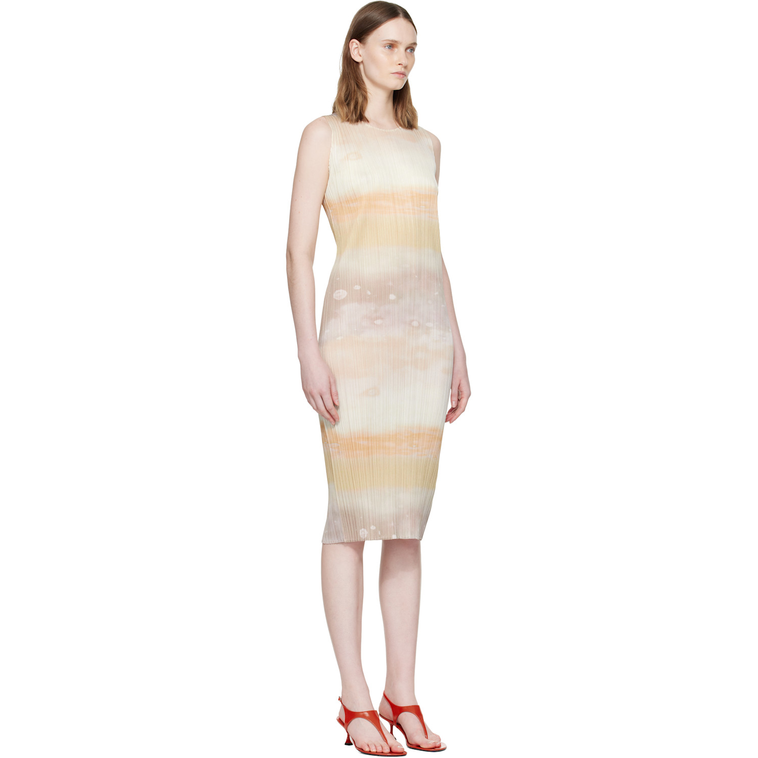  Pleats Please Issey Miyake Beige Sea Bubble Midi Dress 