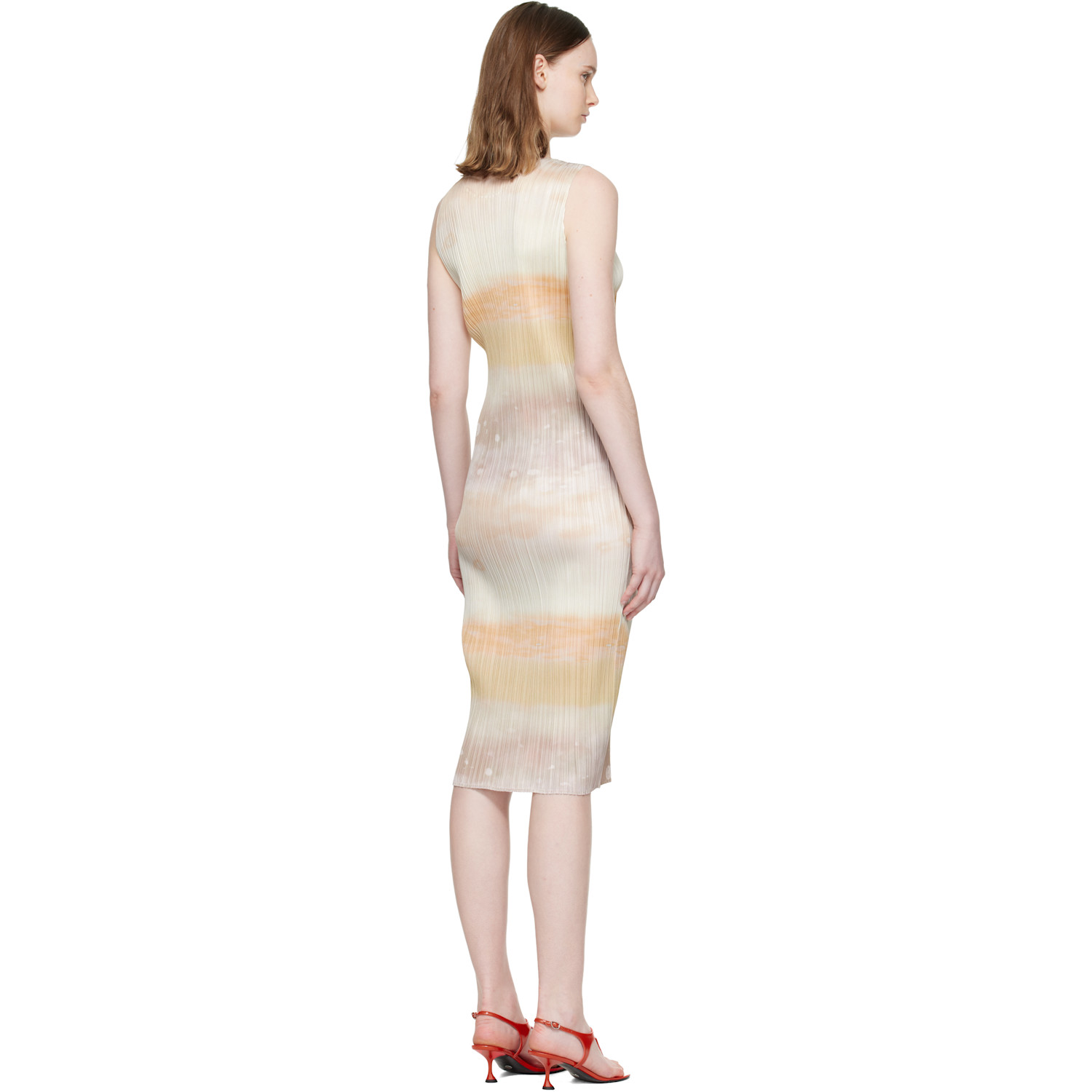  Pleats Please Issey Miyake Beige Sea Bubble Midi Dress 