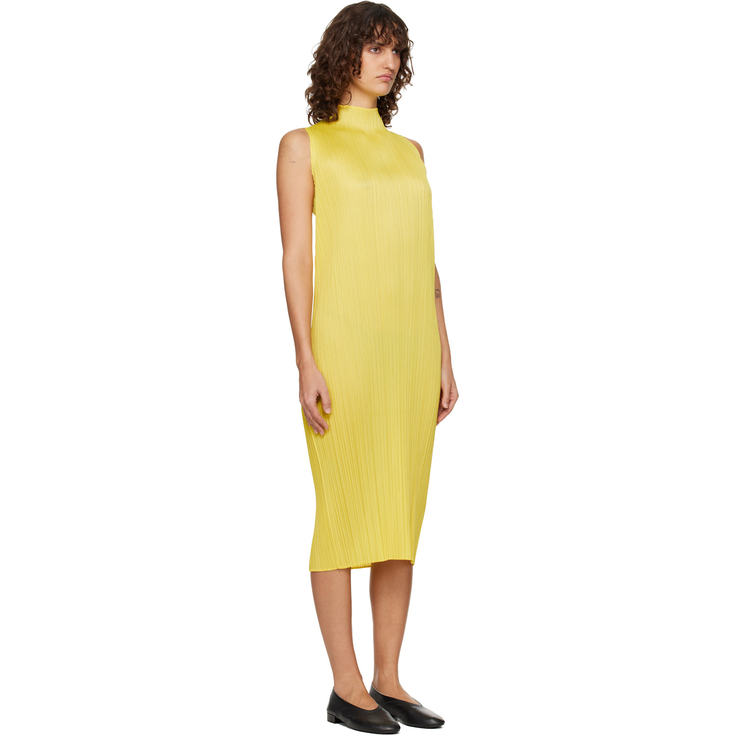  Pleats Please Issey Miyake Yellow Monthly Colors April Midi Dress 