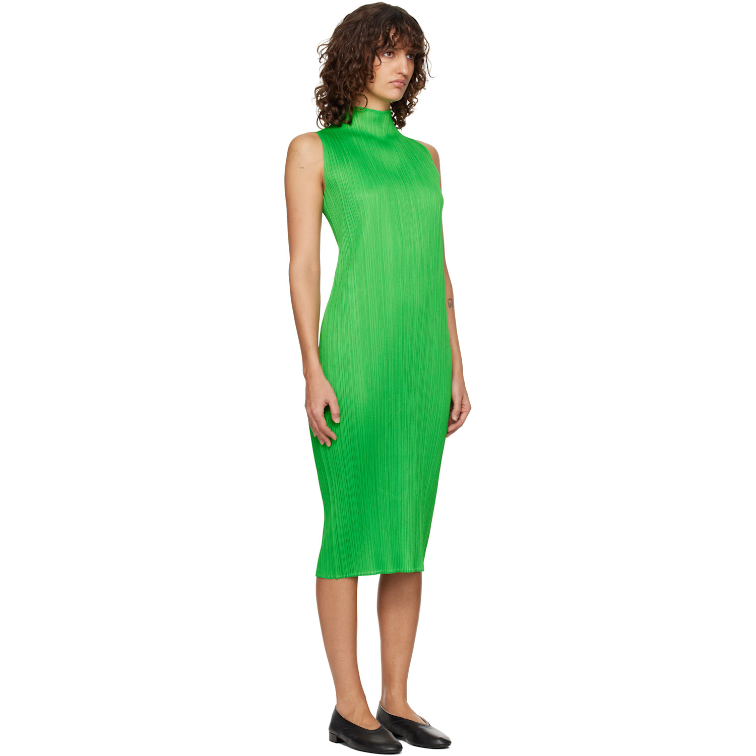  Pleats Please Issey Miyake Green Monthly Colors April Midi Dress 