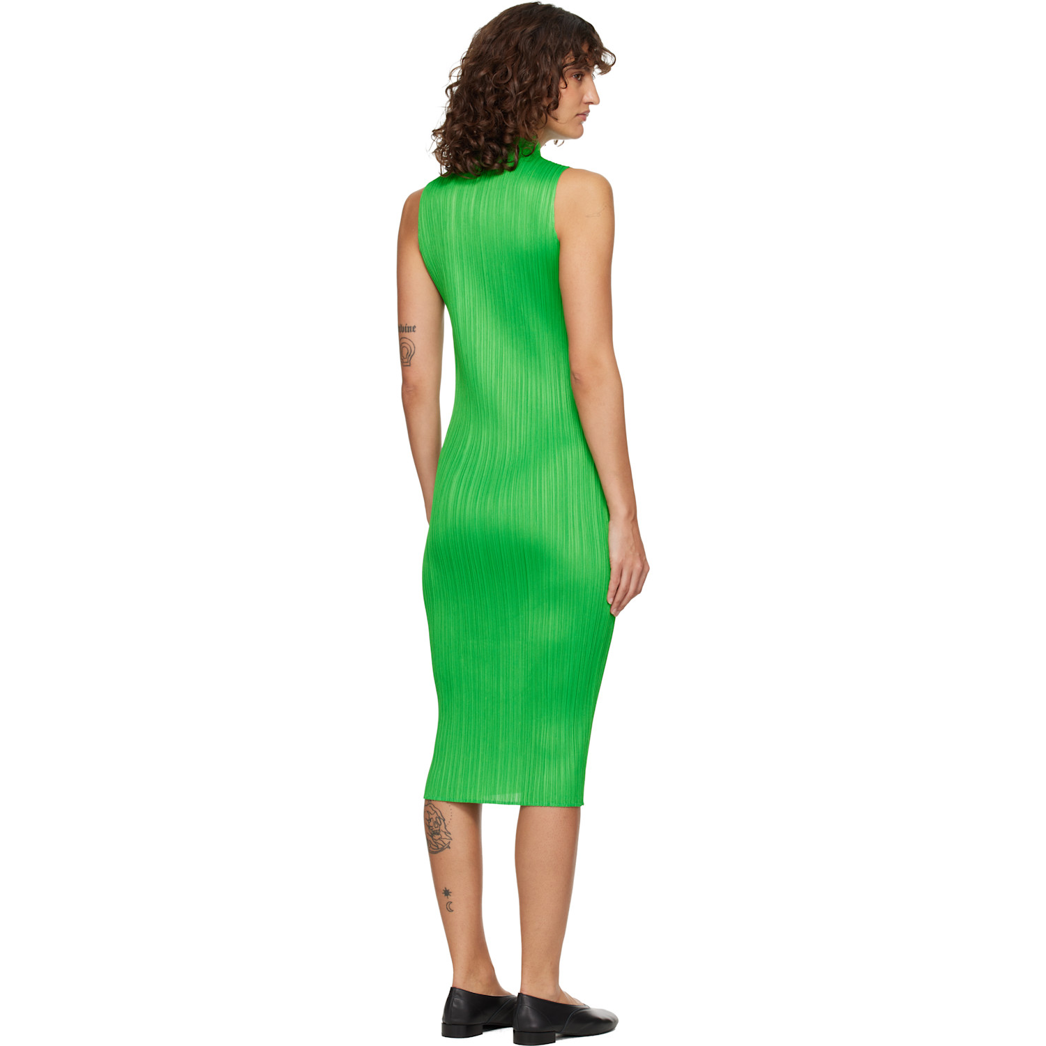  Pleats Please Issey Miyake Green Monthly Colors April Midi Dress 