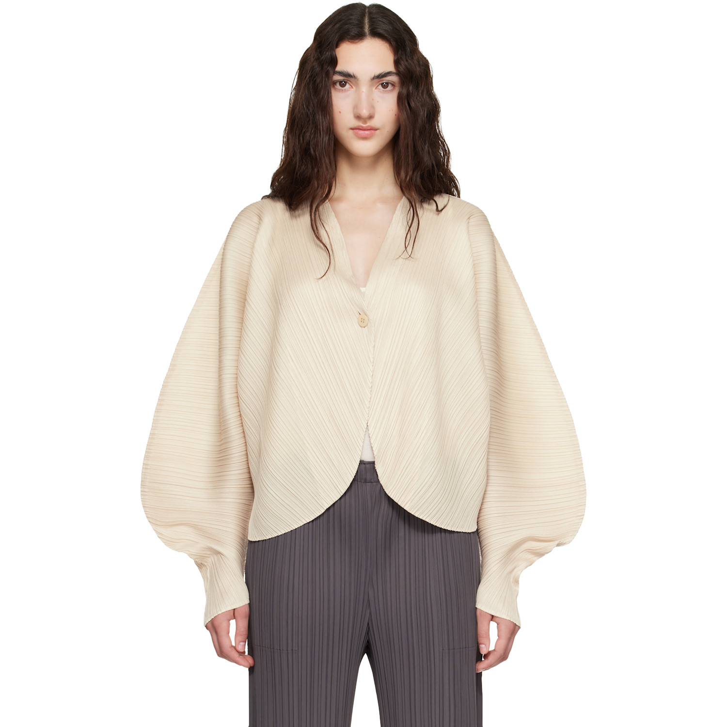 PLEATS PLEASE ISSEY MIYAKE Beige Coast Cardigan