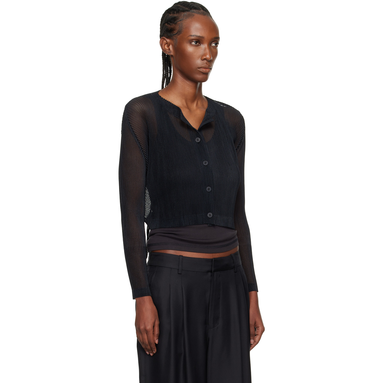  Pleats Please Issey Miyake Black Tatami April Cardigan 