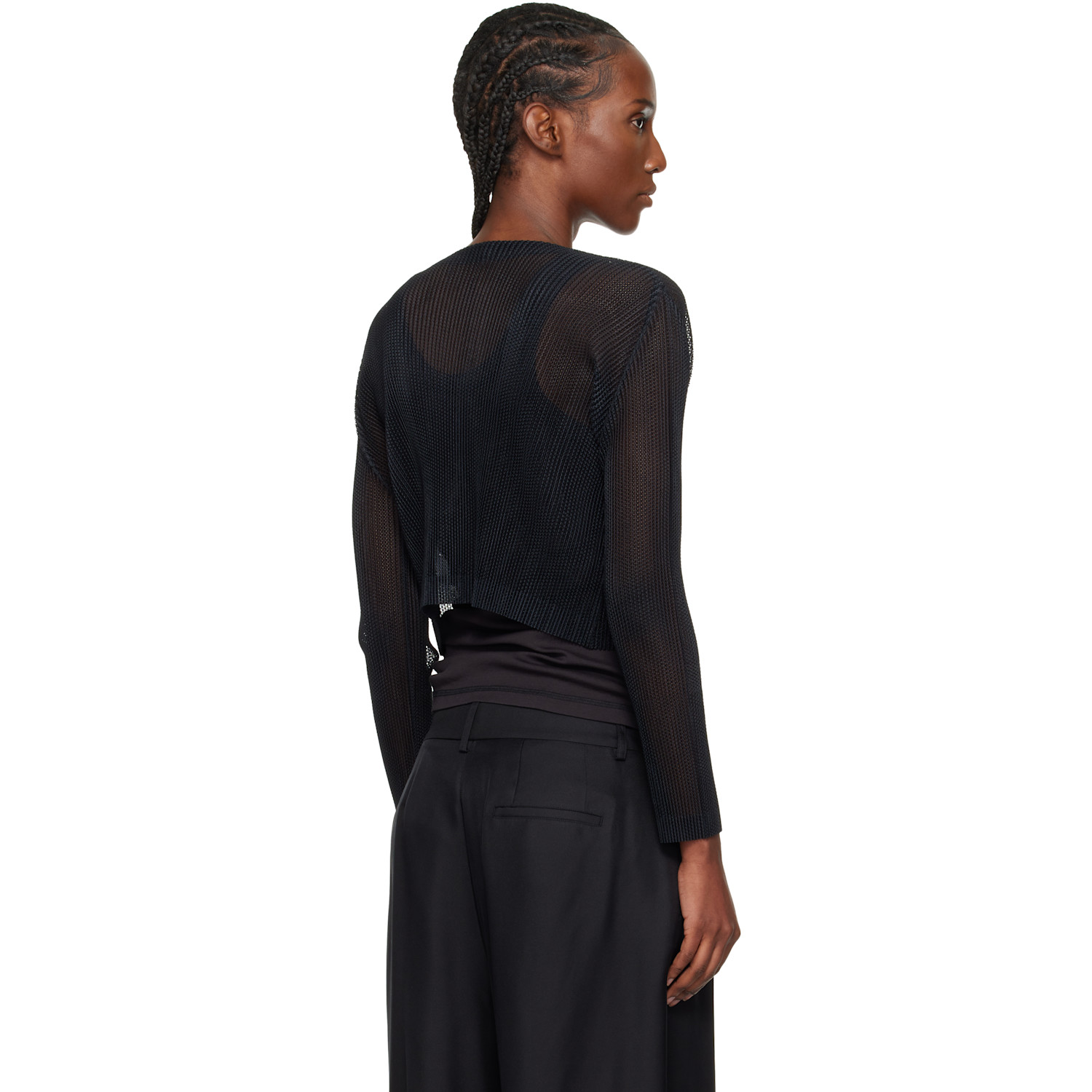  Pleats Please Issey Miyake Black Tatami April Cardigan 