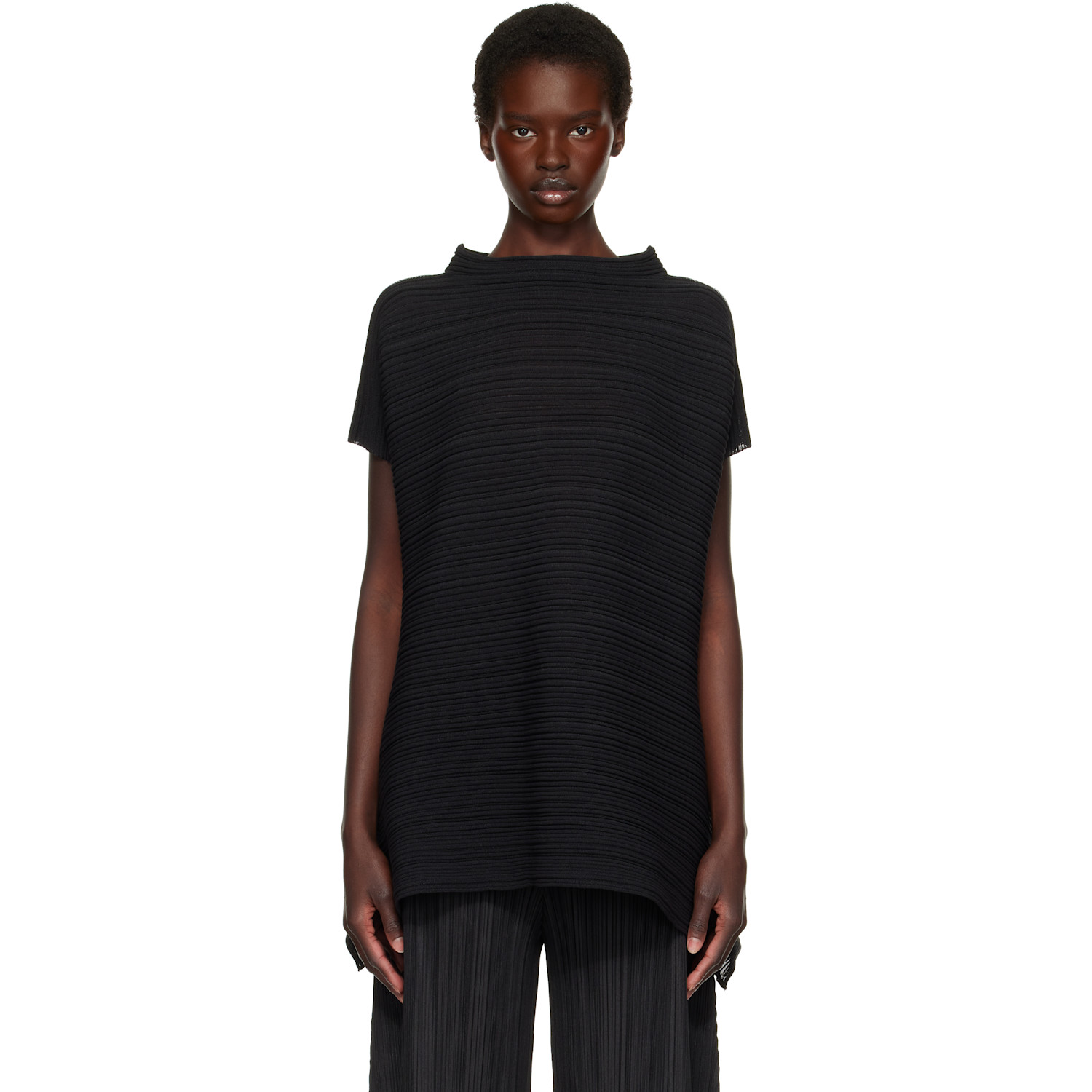 PLEATS PLEASE ISSEY MIYAKE Black Paper Bounce Knit Blouse