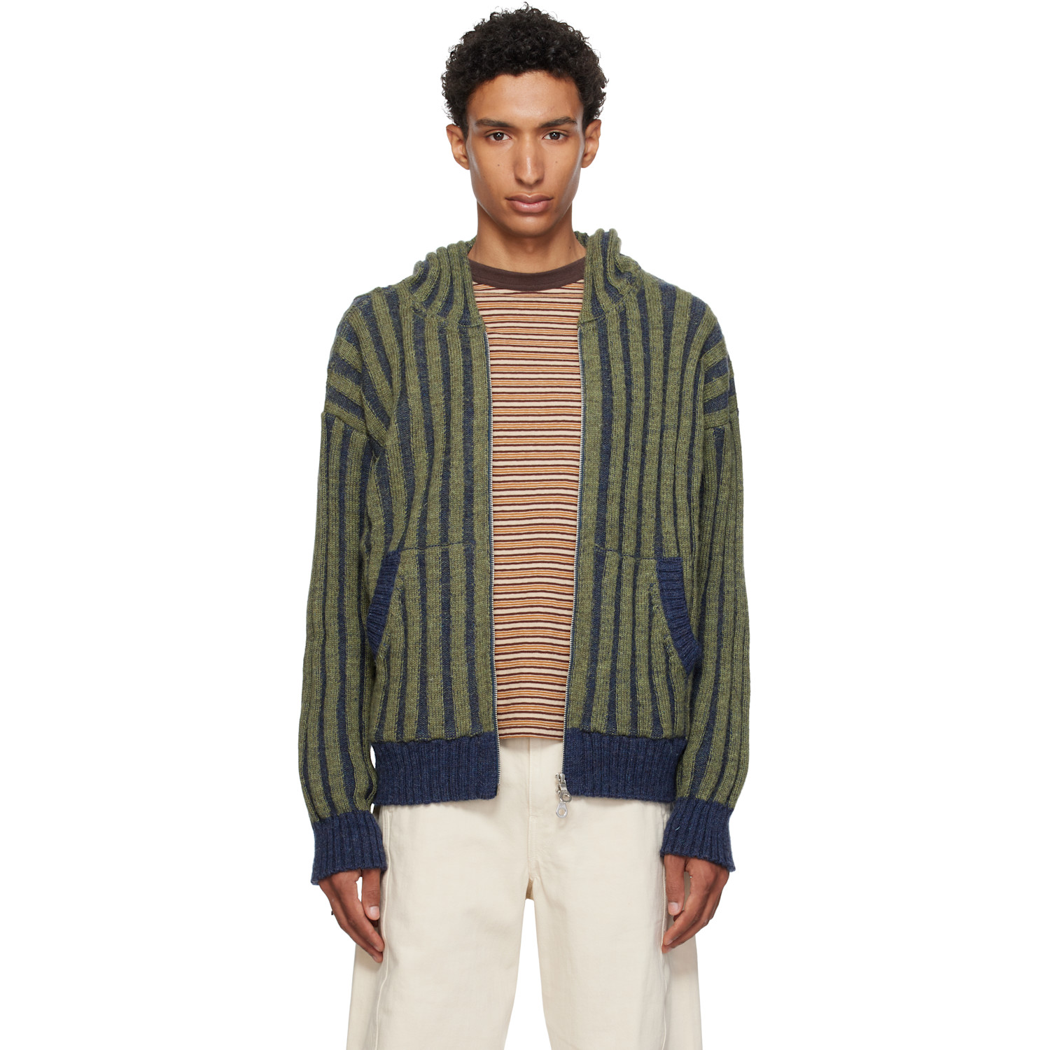 Cawley Green & Navy Ribbed Zip-Up Hoodie