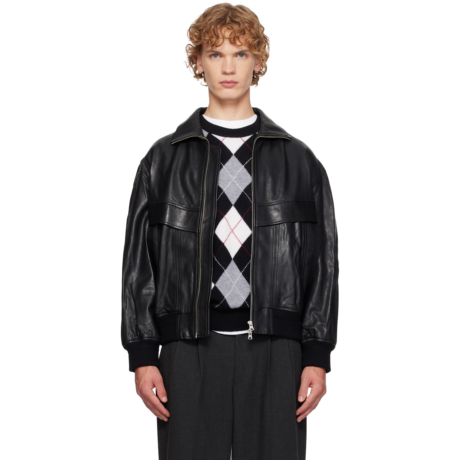 Dunst Black Stand Collared Leather Jacket
