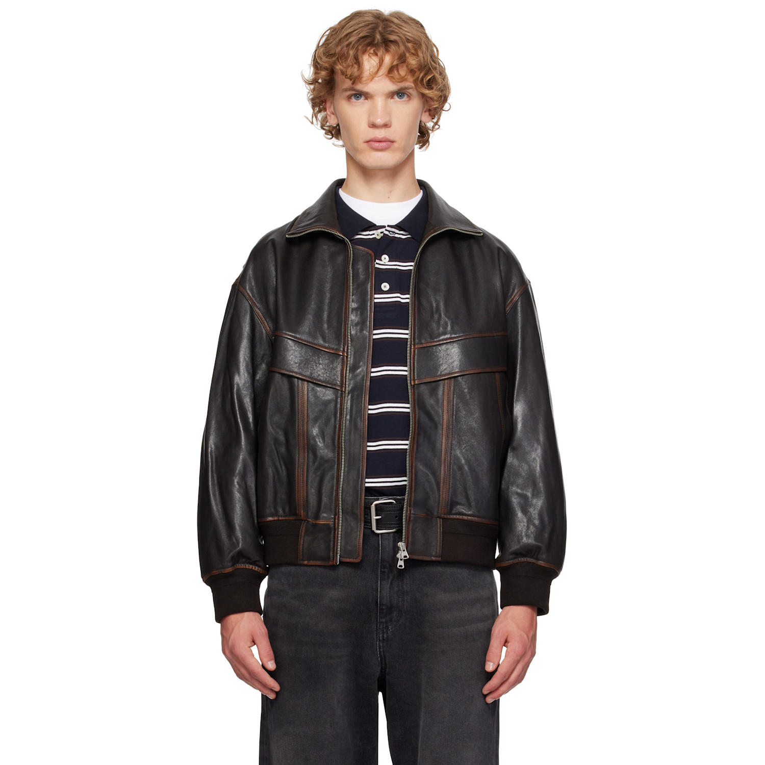 Dunst Brown Stand Collared Leather Jacket