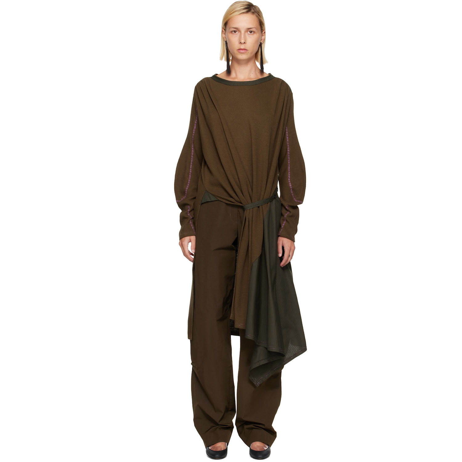 Kiko Kostadinov Khaki Eider Godet Minidress
