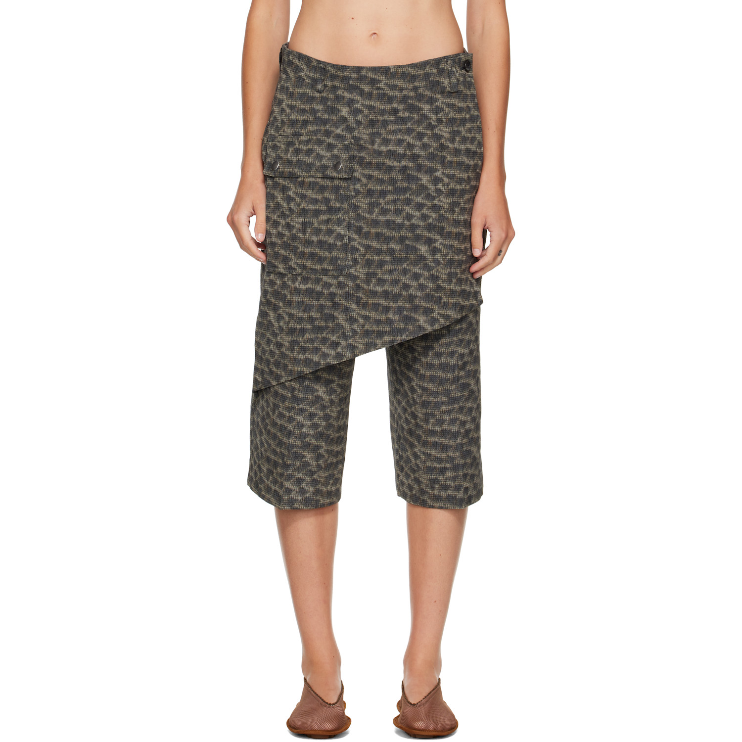 Kiko Kostadinov Gray Linnet Wrap Culottes Shorts